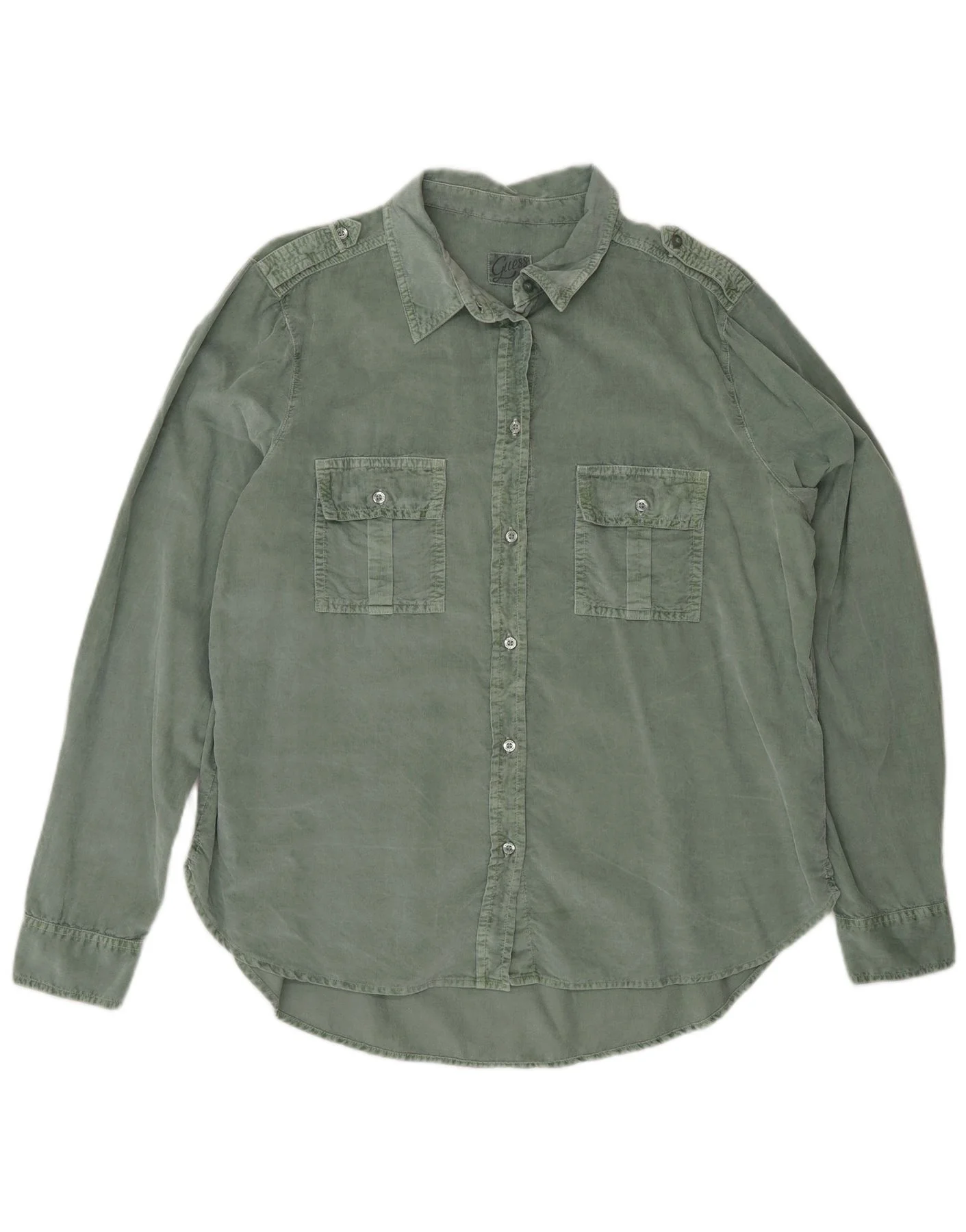 Guess Womens Military Oversized Corduroy Shirt UK 12 Medium Green Cotton
