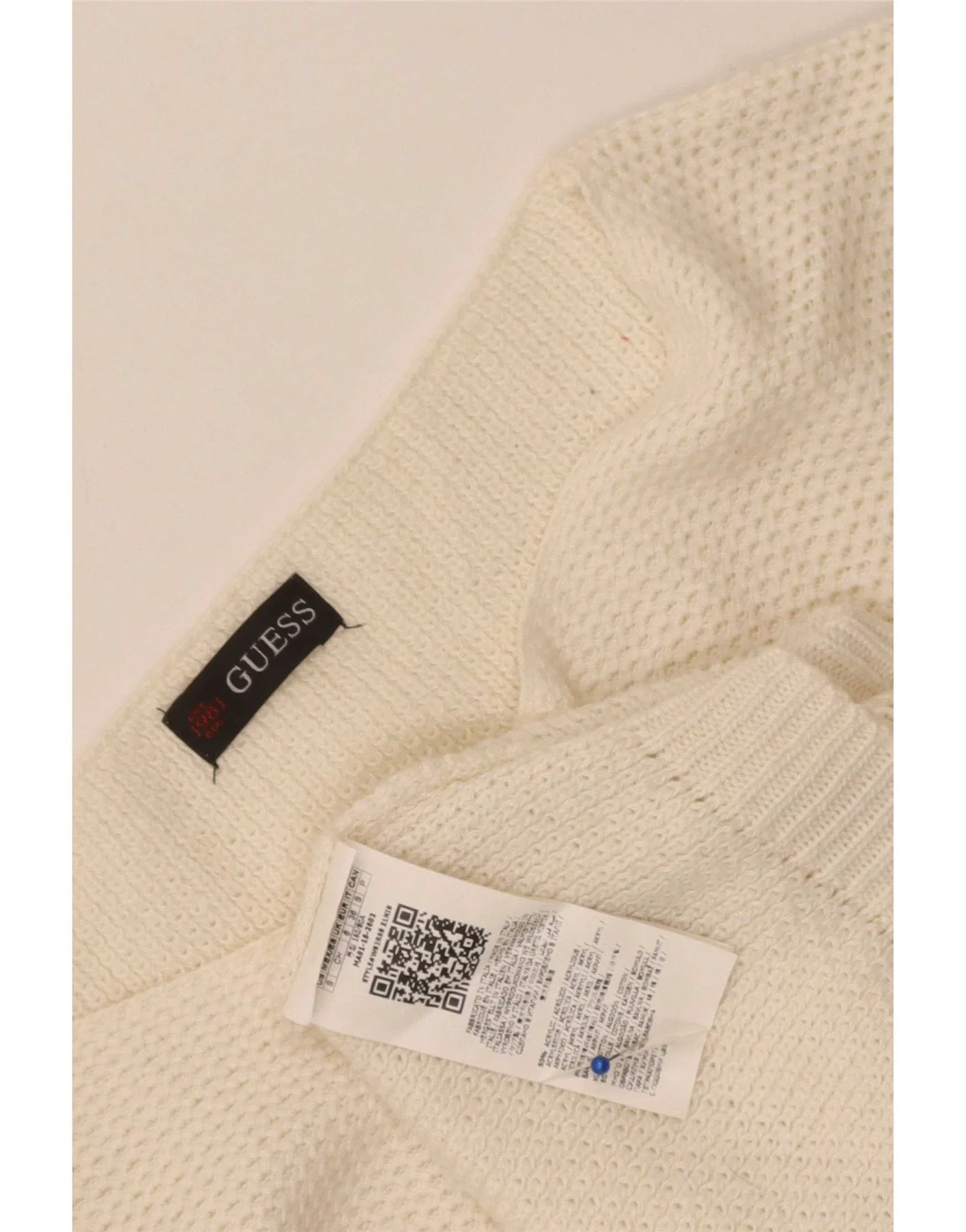 Guess Womens Oversized Boat Neck Jumper Sweater UK 6 XS Off White Acrylic - Image 3