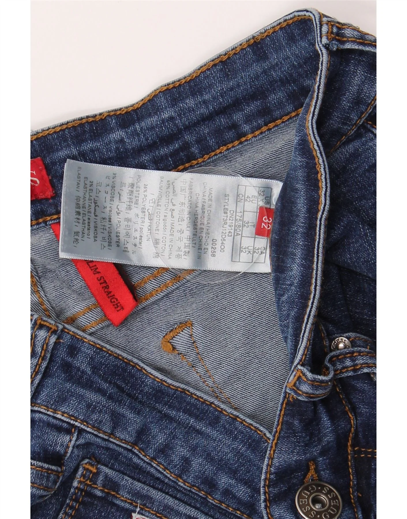Guess Womens Straight Slim Jeans W30 L28 Blue Cotton - Image 3