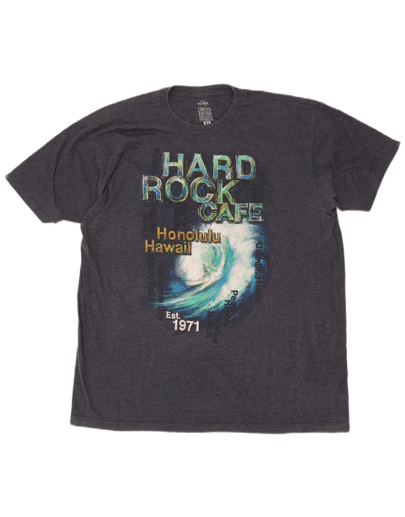 Hard Rock Cafe Mens Honolulu Graphic T-Shirt Top XL Navy Blue Cotton