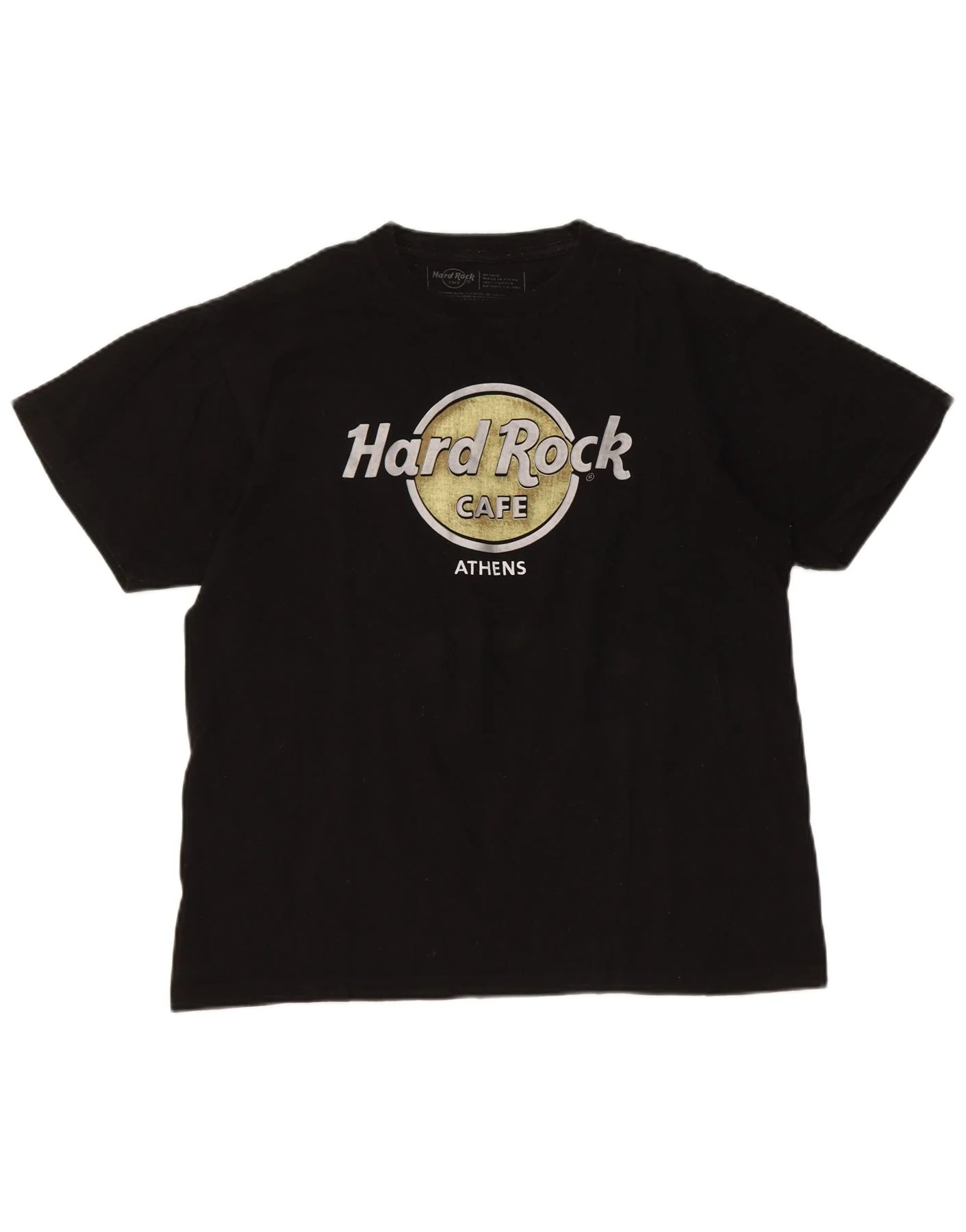 Hard Rock Cafe Womens Athens Graphic T-Shirt Top UK 14 Medium Black Cotton