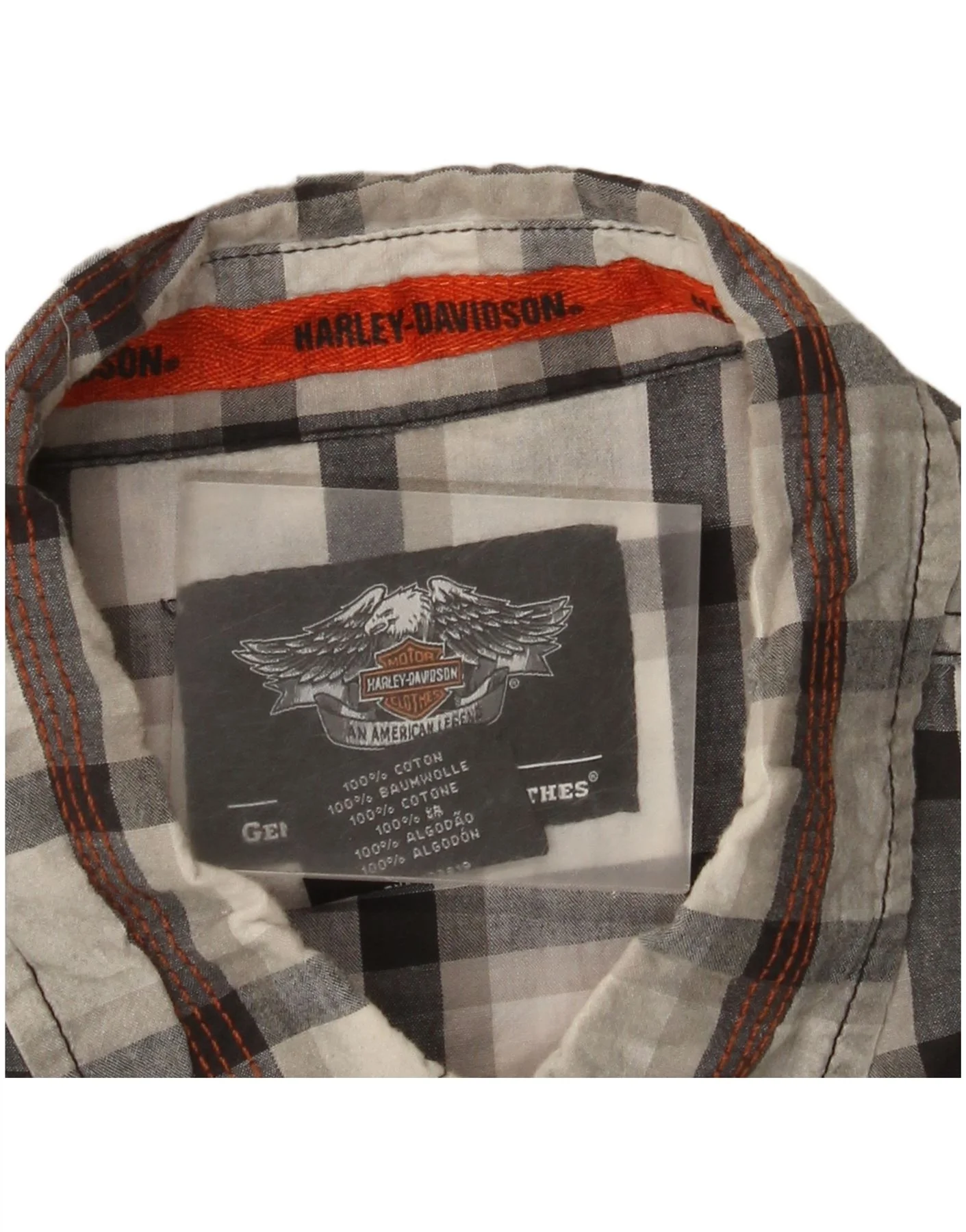 Harley Davidson Mens Graphic Short Sleeve Shirt XL Grey Check Cotton - Image 3
