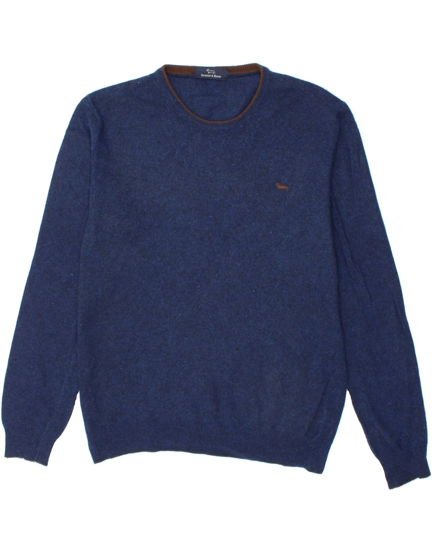 HARMONT & BLAINE Mens Crew Neck Jumper Sweater Large Navy Blue Wool