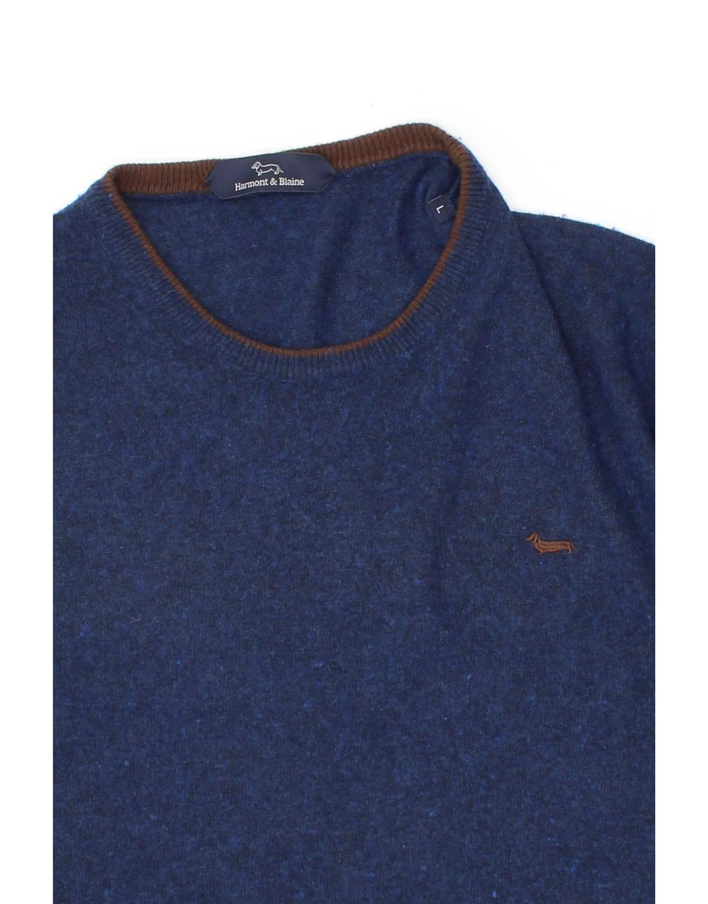 HARMONT & BLAINE Mens Crew Neck Jumper Sweater Large Navy Blue Wool - Image 2