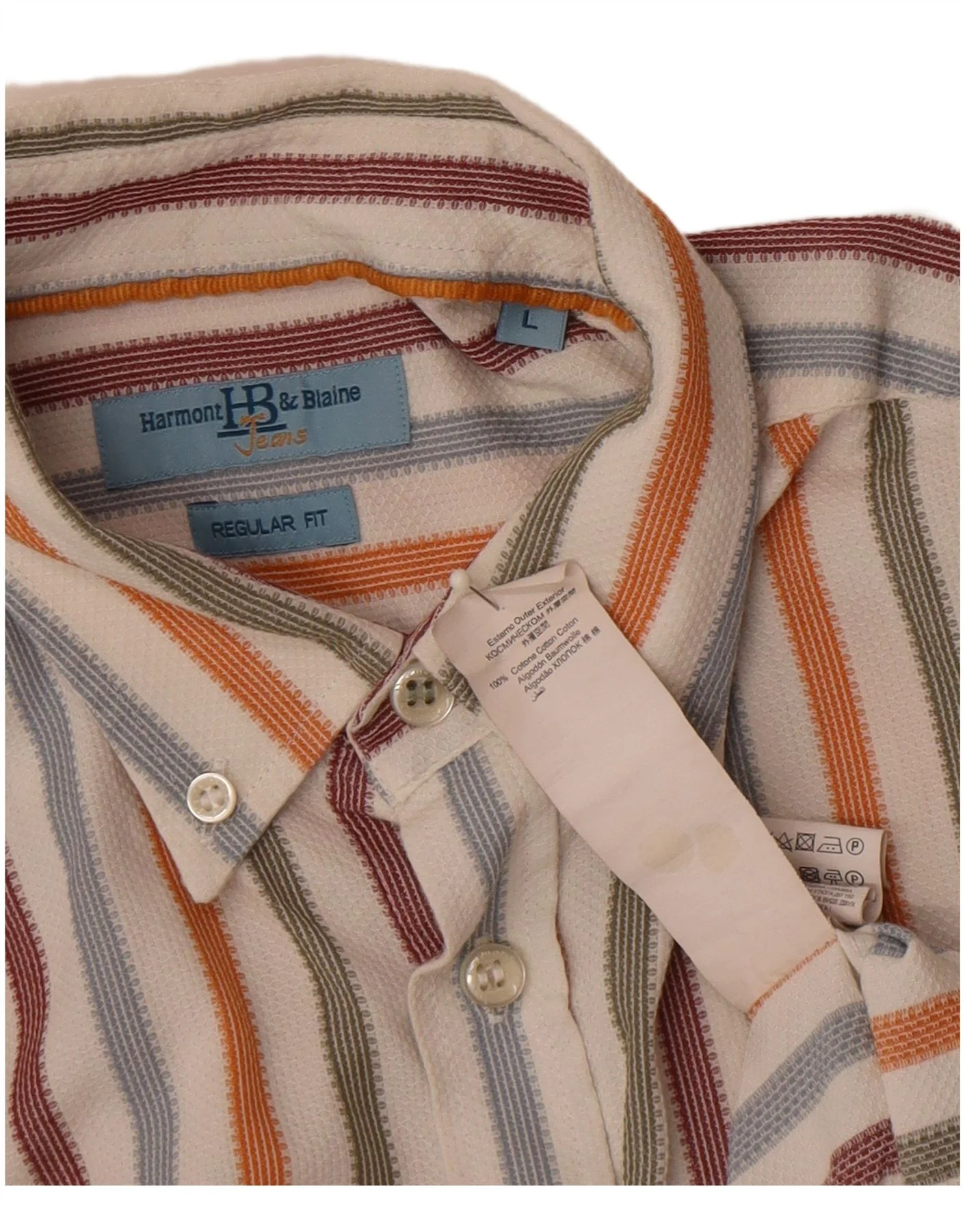 Harmont & Blaine Mens Regular Fit Shirt Large Multicoloured Striped Cotton - Image 4