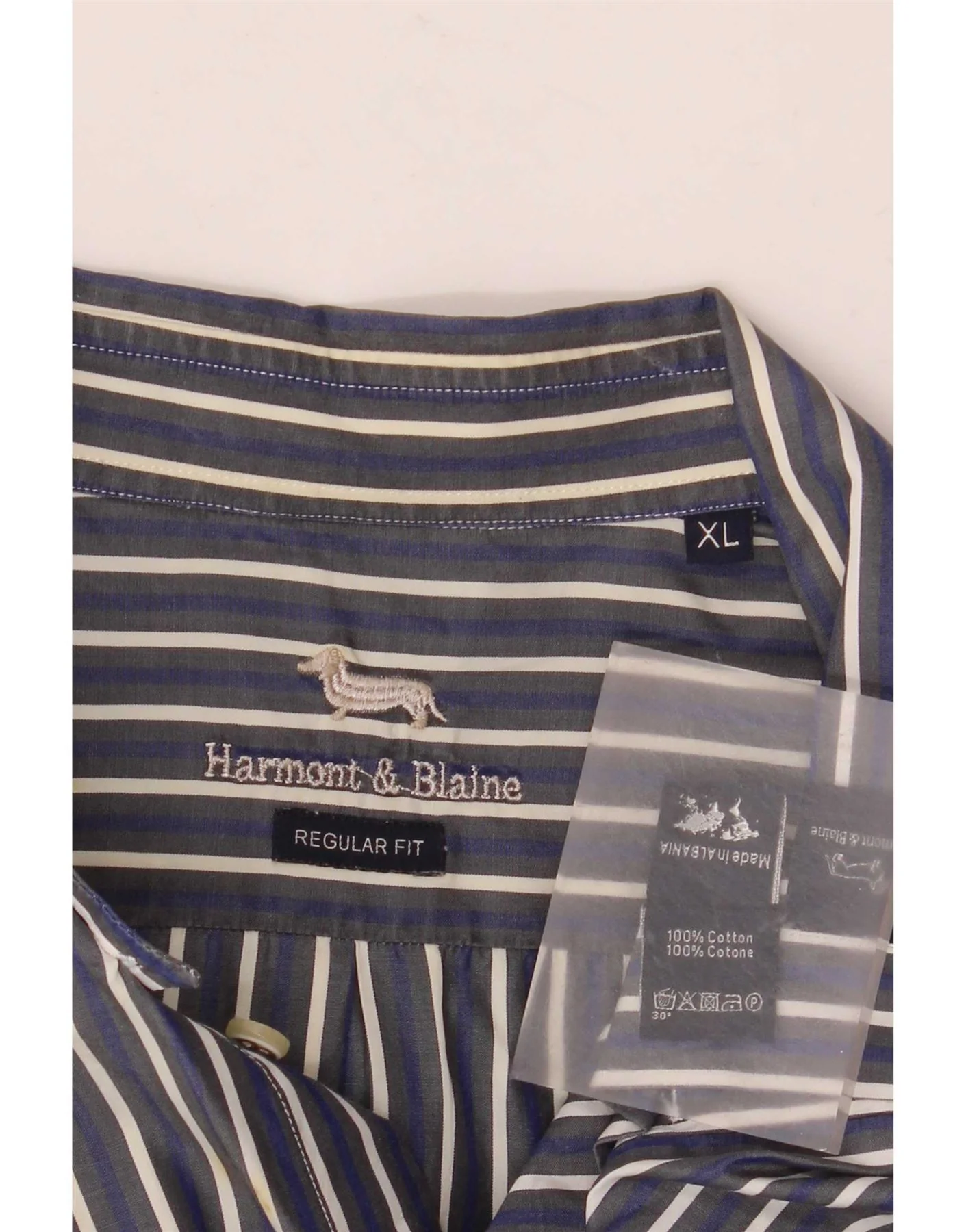 Harmont & Blaine Mens Regular Fit Shirt XL Navy Blue Striped Cotton - Image 5