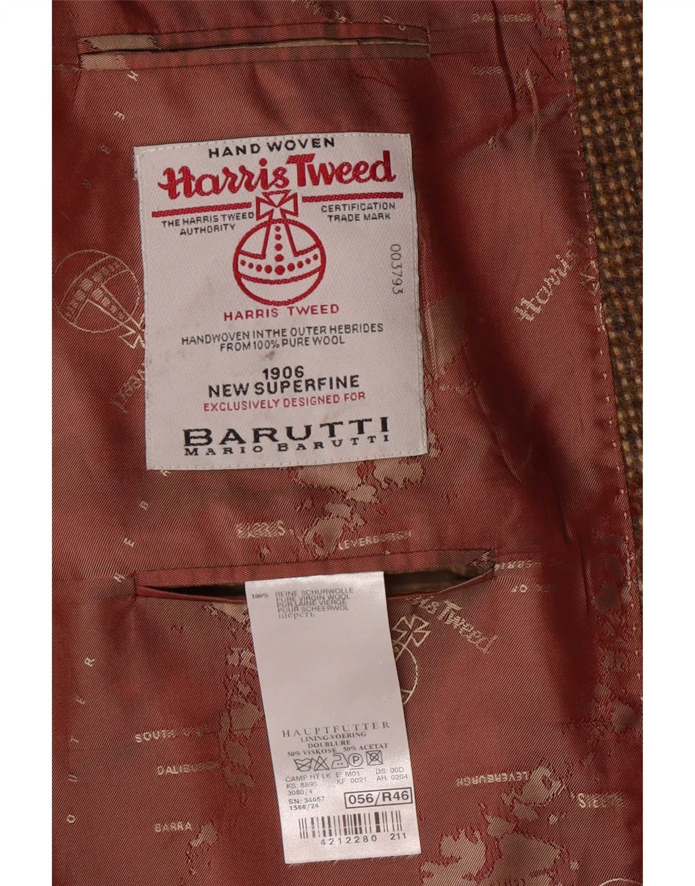 Harris Tweed Mens 2 Button Blazer Jacket UK 46 3XL Brown Virgin Wool - Image 3
