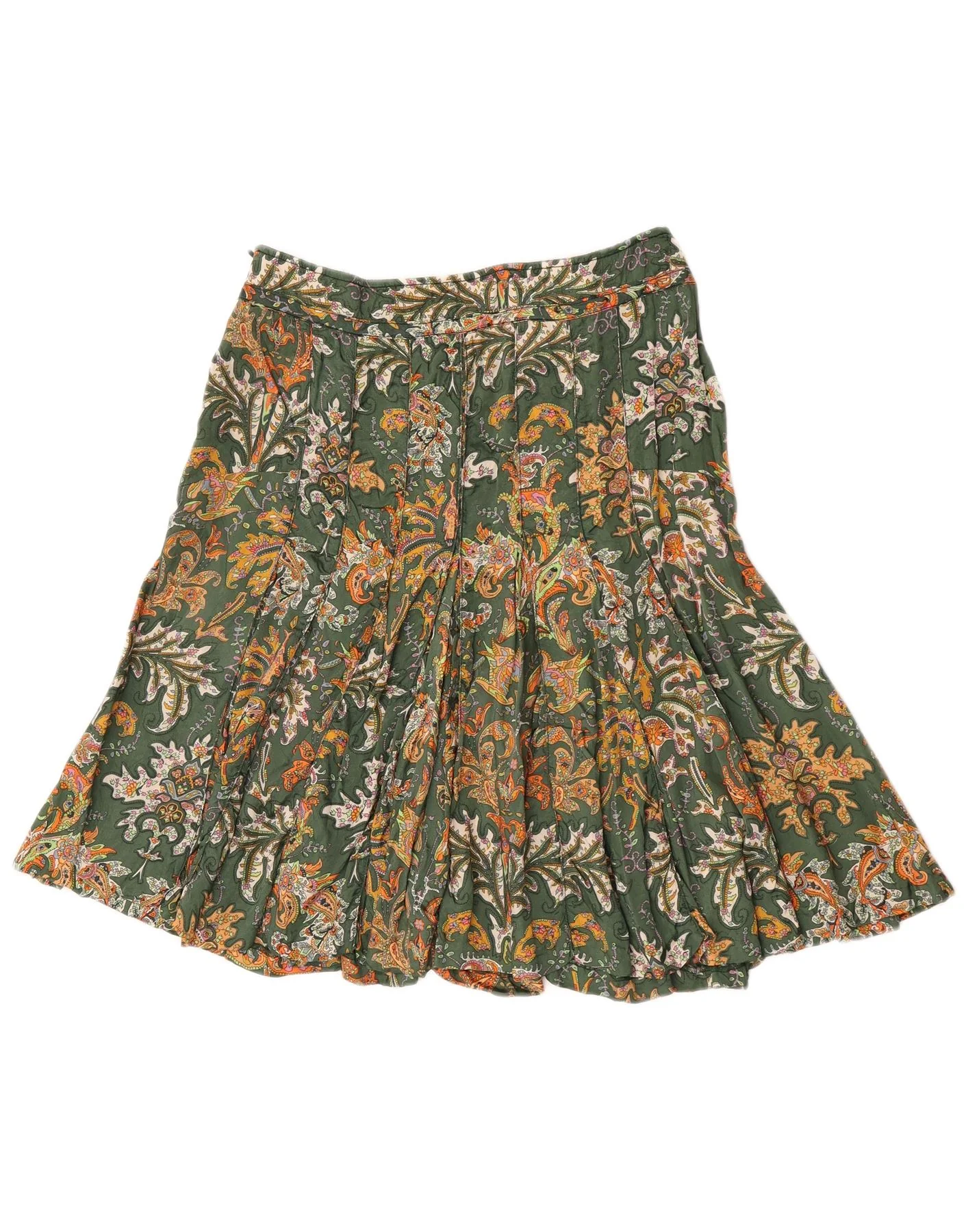 Henry Cottons Womens Pleated Skirt IT 44 Medium W30 Green Paisley - Image 2