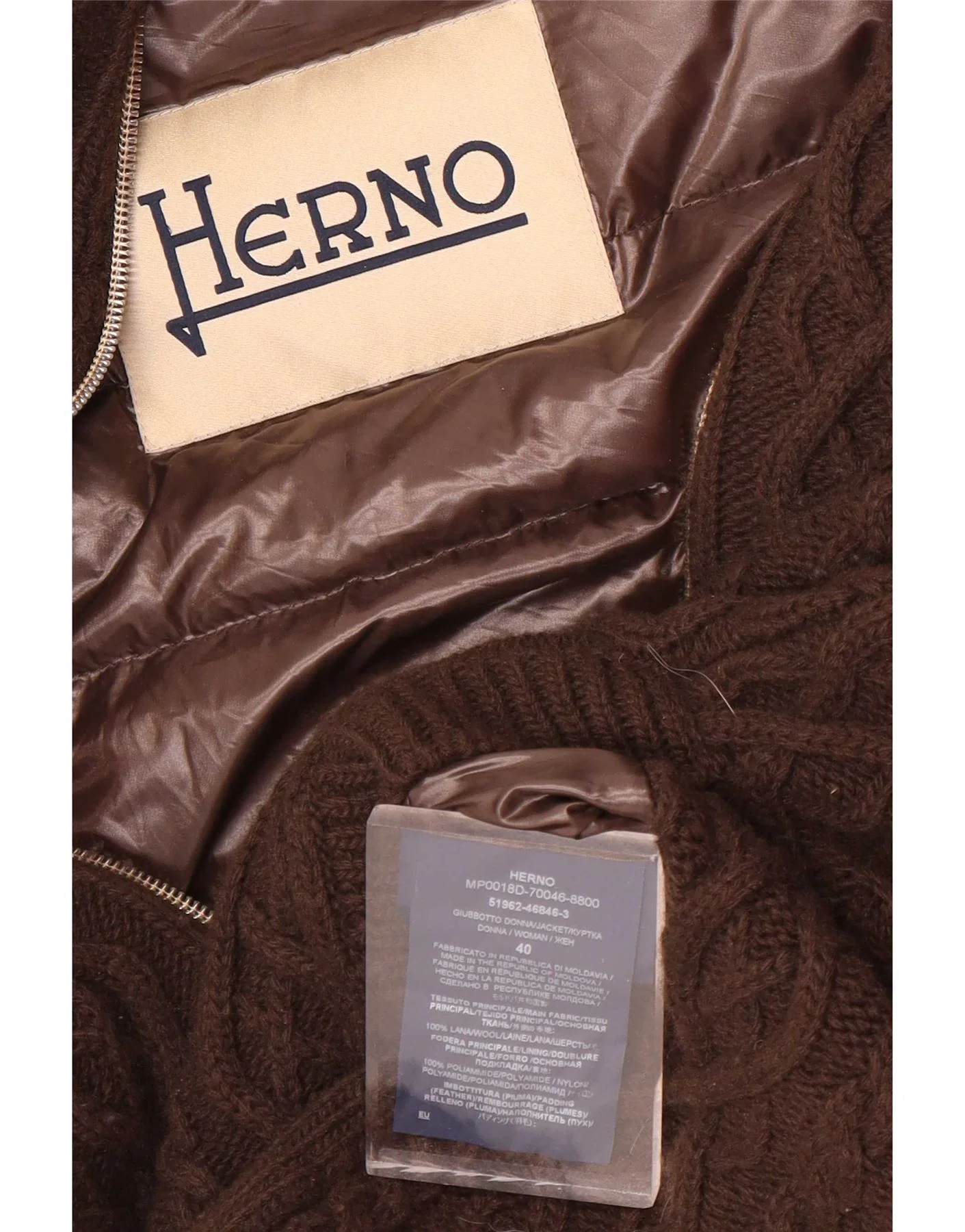 Herno Womens Knit 3/4 Sleeve Padded Jacket EU 40 Medium Brown Wool - Image 4