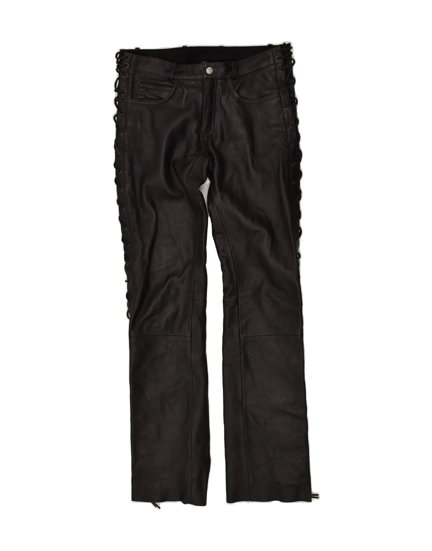 HIGHWAY 1 Womens Leather Casual Trousers W34 L35 Black Leather