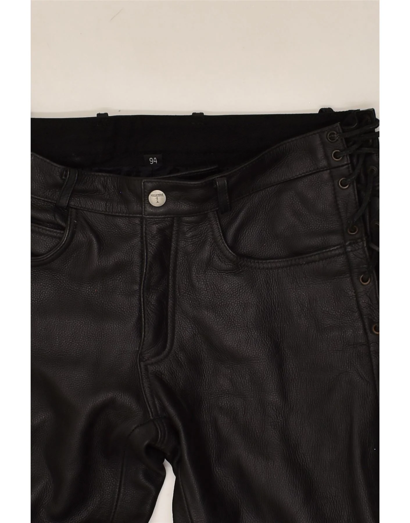 HIGHWAY 1 Womens Leather Casual Trousers W34 L35 Black Leather - Image 3