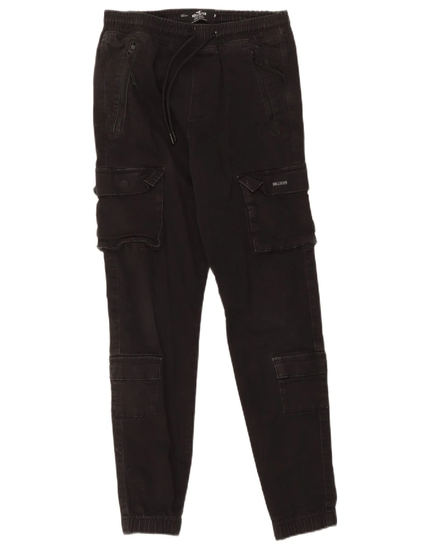 Hollister Mens Crop Joggers Cargo Trousers XS W30 L26 Black Cotton