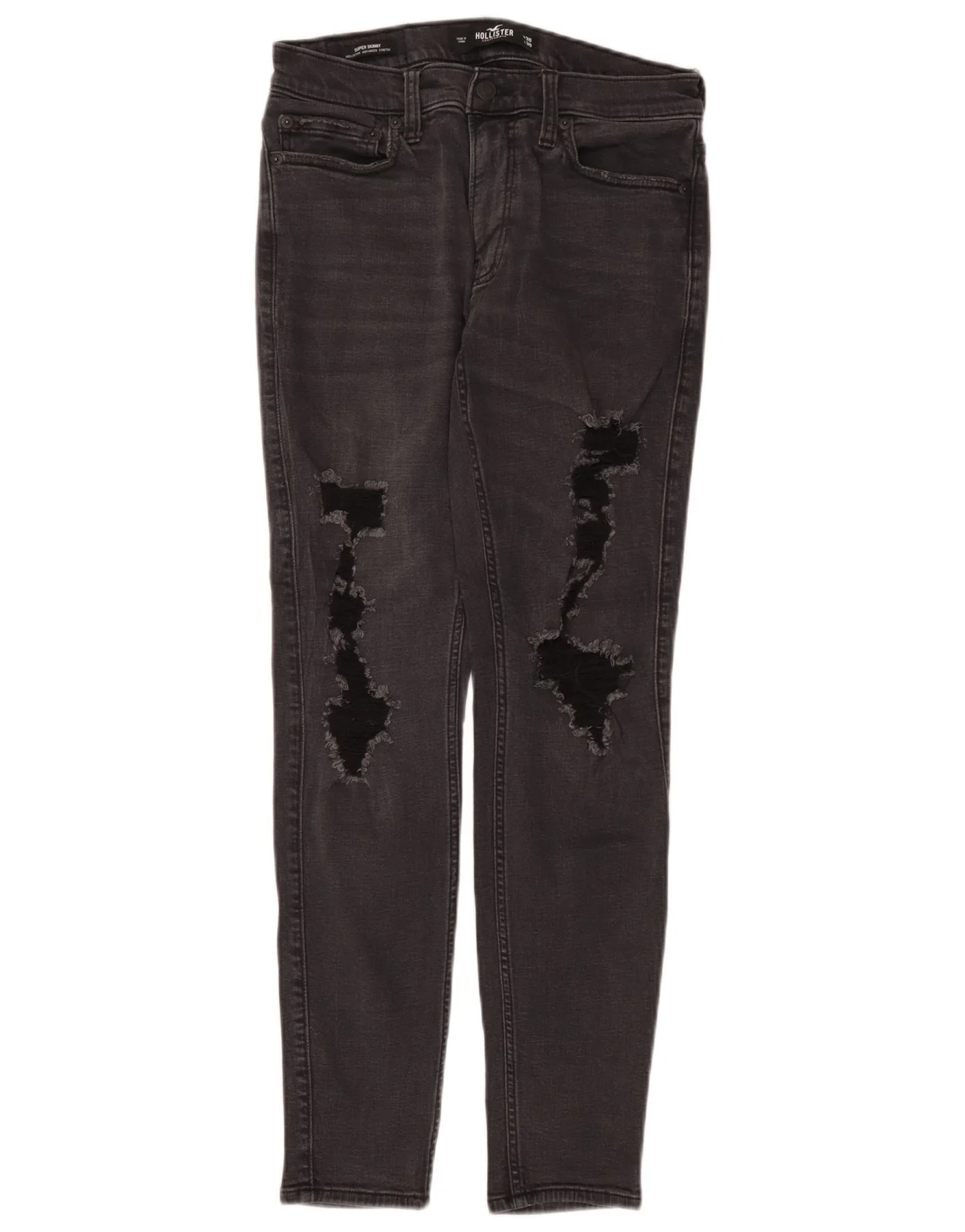 Hollister Mens Distressed Slim Jeans W30 L30 Grey Cotton