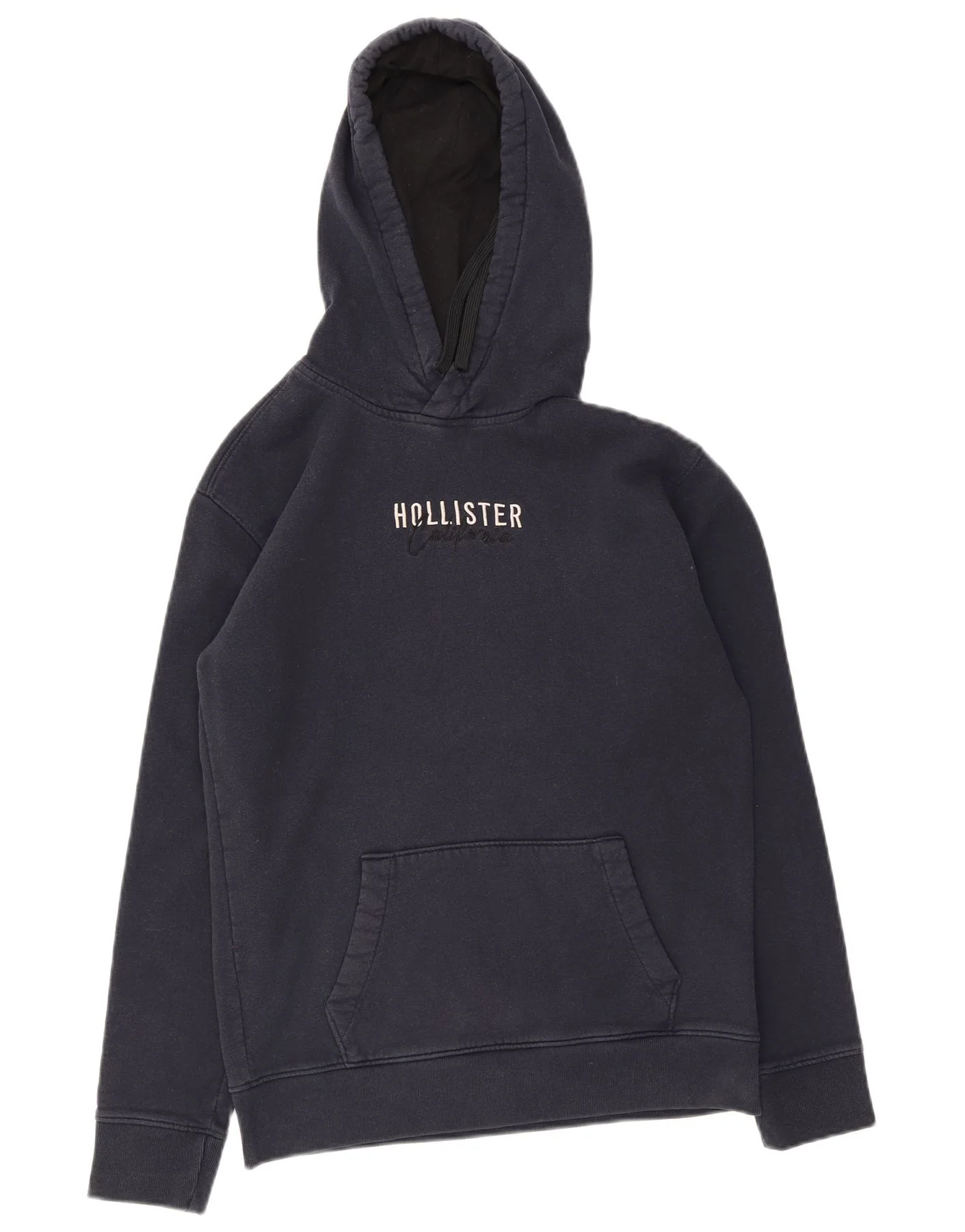 Hollister Mens Graphic Hoodie Jumper Medium Navy Blue Cotton