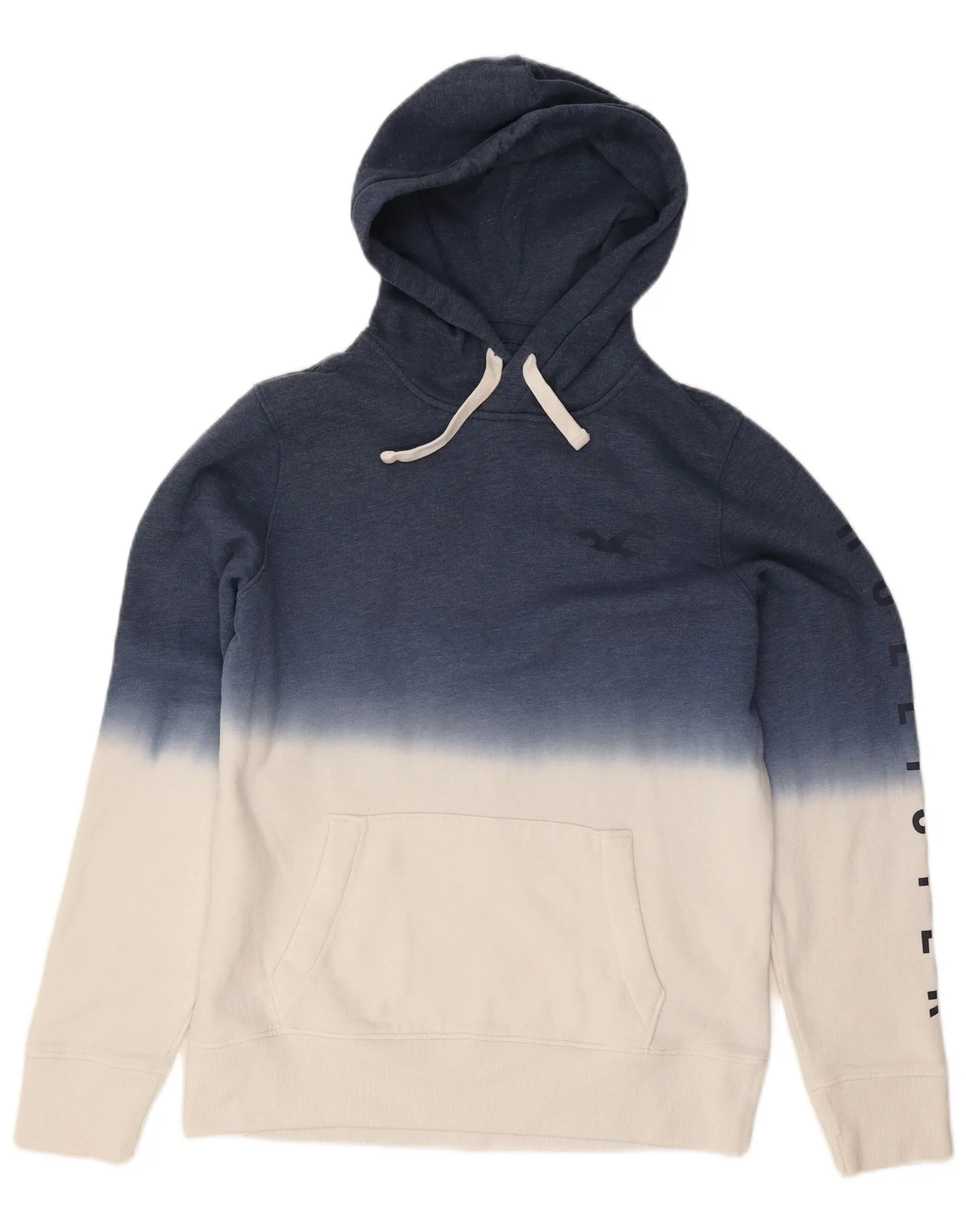 Hollister Mens Graphic Hoodie Jumper Small Navy Blue Colourblock Cotton