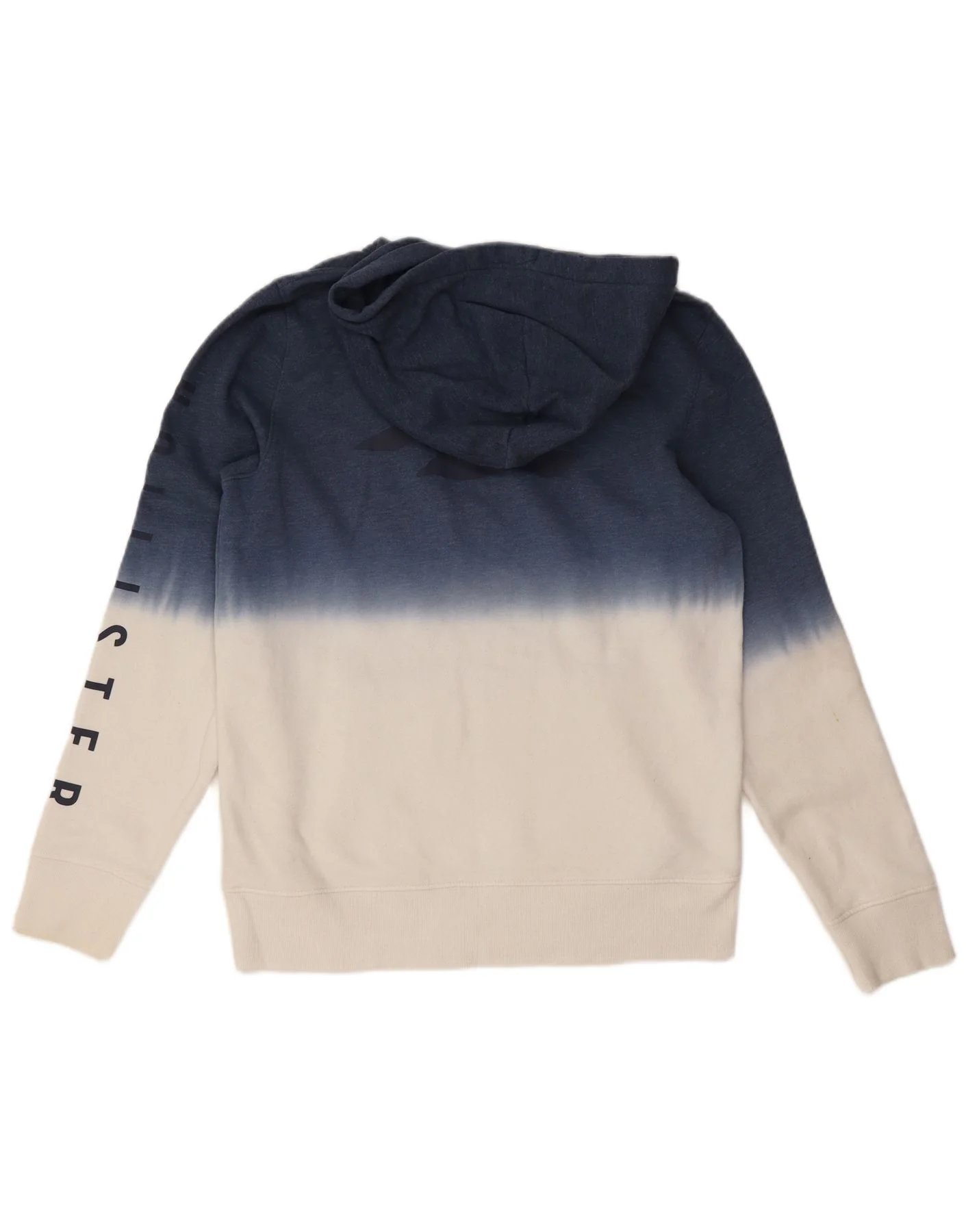 Hollister Mens Graphic Hoodie Jumper Small Navy Blue Colourblock Cotton - Image 2