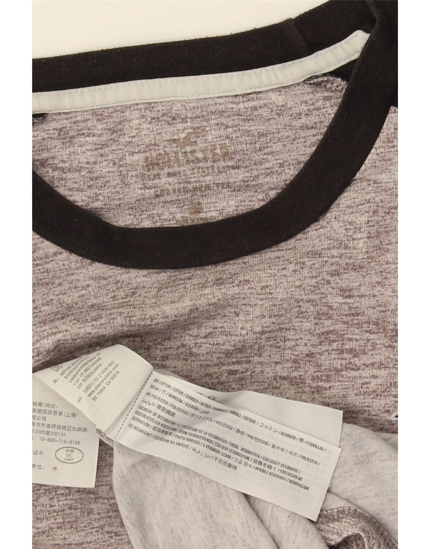 Hollister Mens Graphic Top Long Sleeve Medium Grey Colourblock Cotton - Image 3