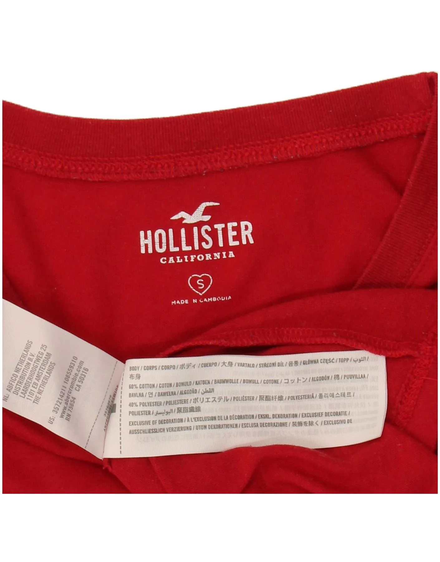Hollister Mens Graphic Top Long Sleeve Small Red Cotton - Image 3