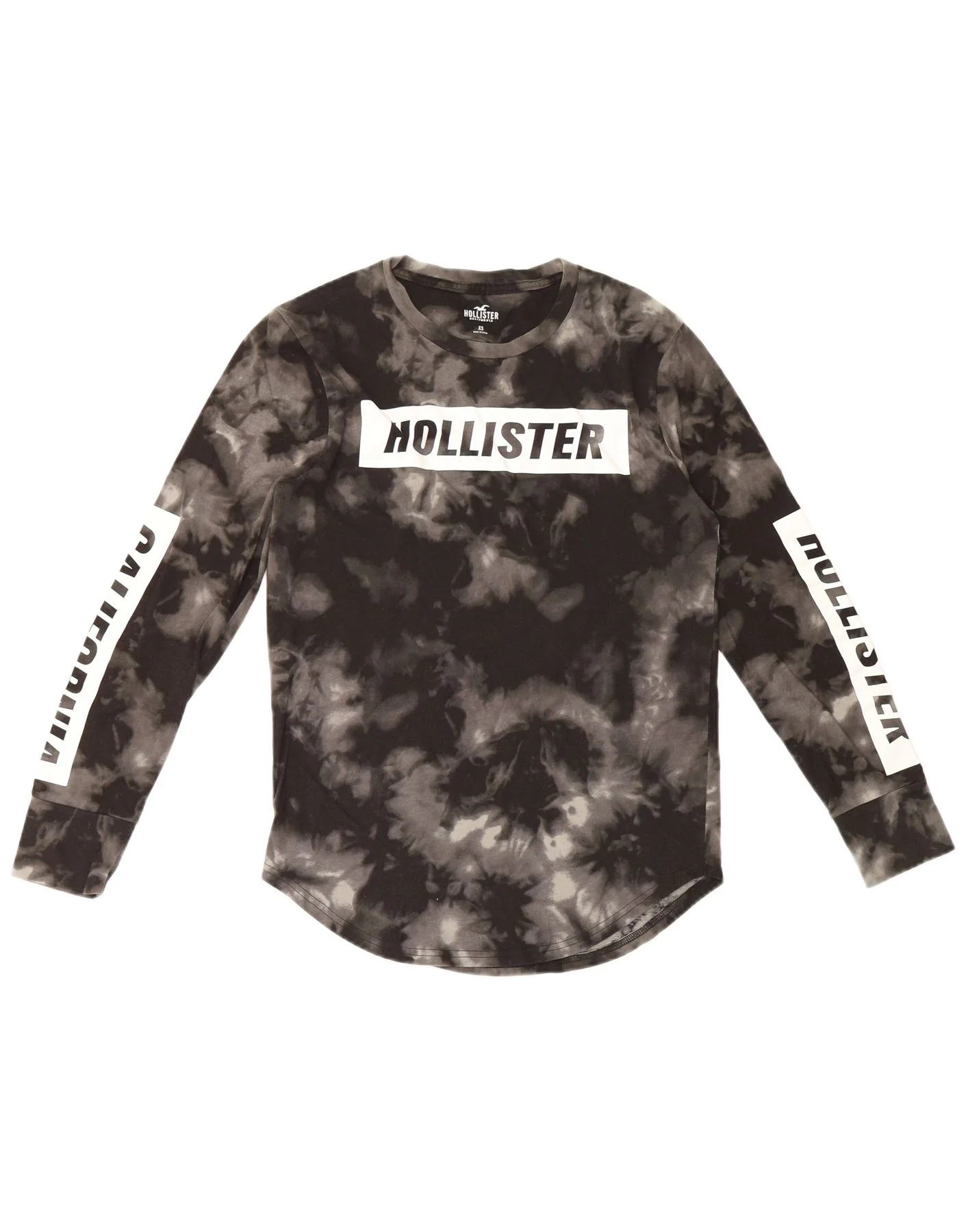 Hollister Mens Graphic Top Long Sleeve XS Black Tie Dye Cotton