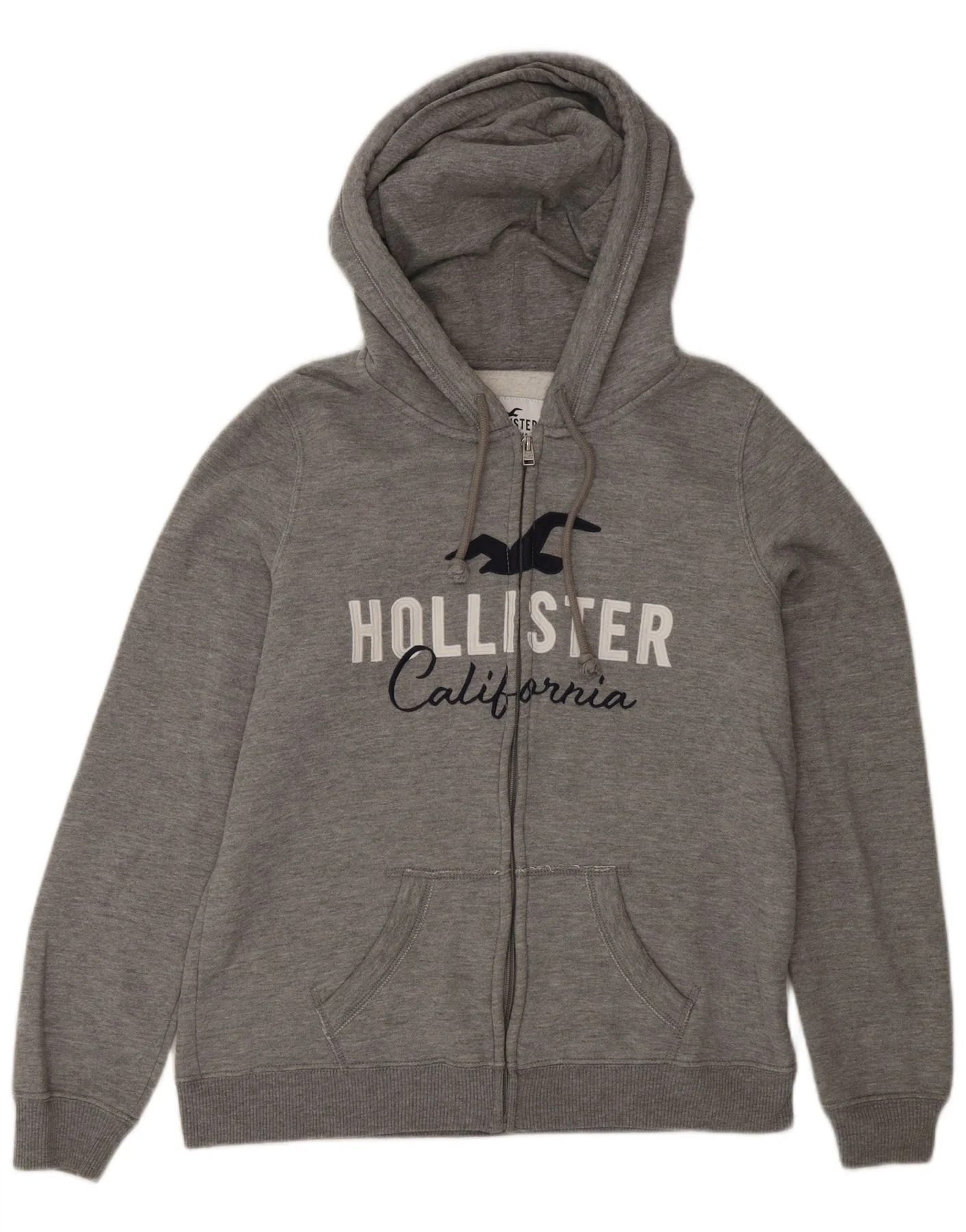 Hollister Mens Graphic Zip Hoodie Sweater Medium Grey Cotton