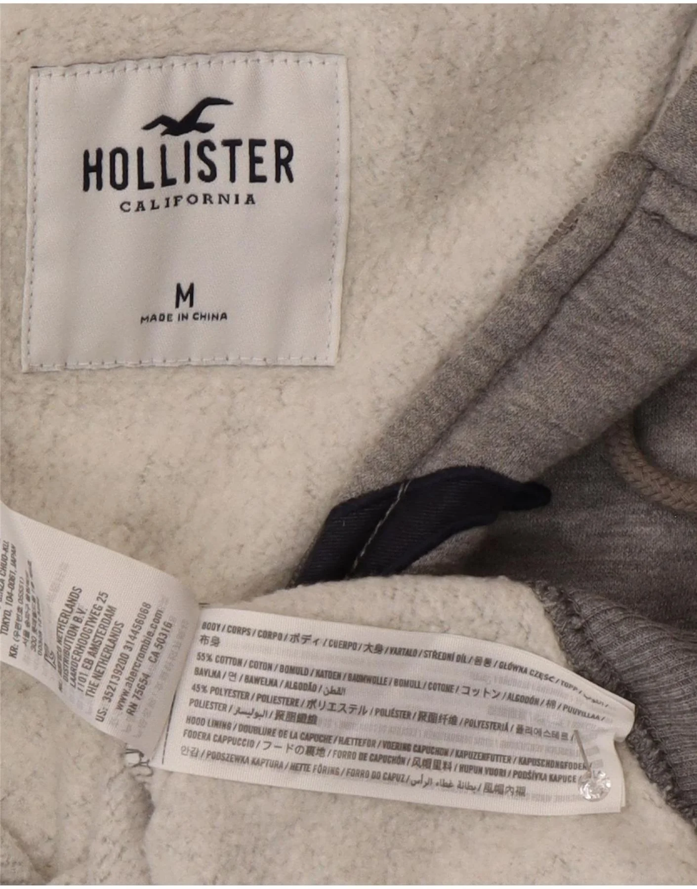 Hollister Mens Graphic Zip Hoodie Sweater Medium Grey Cotton - Image 3