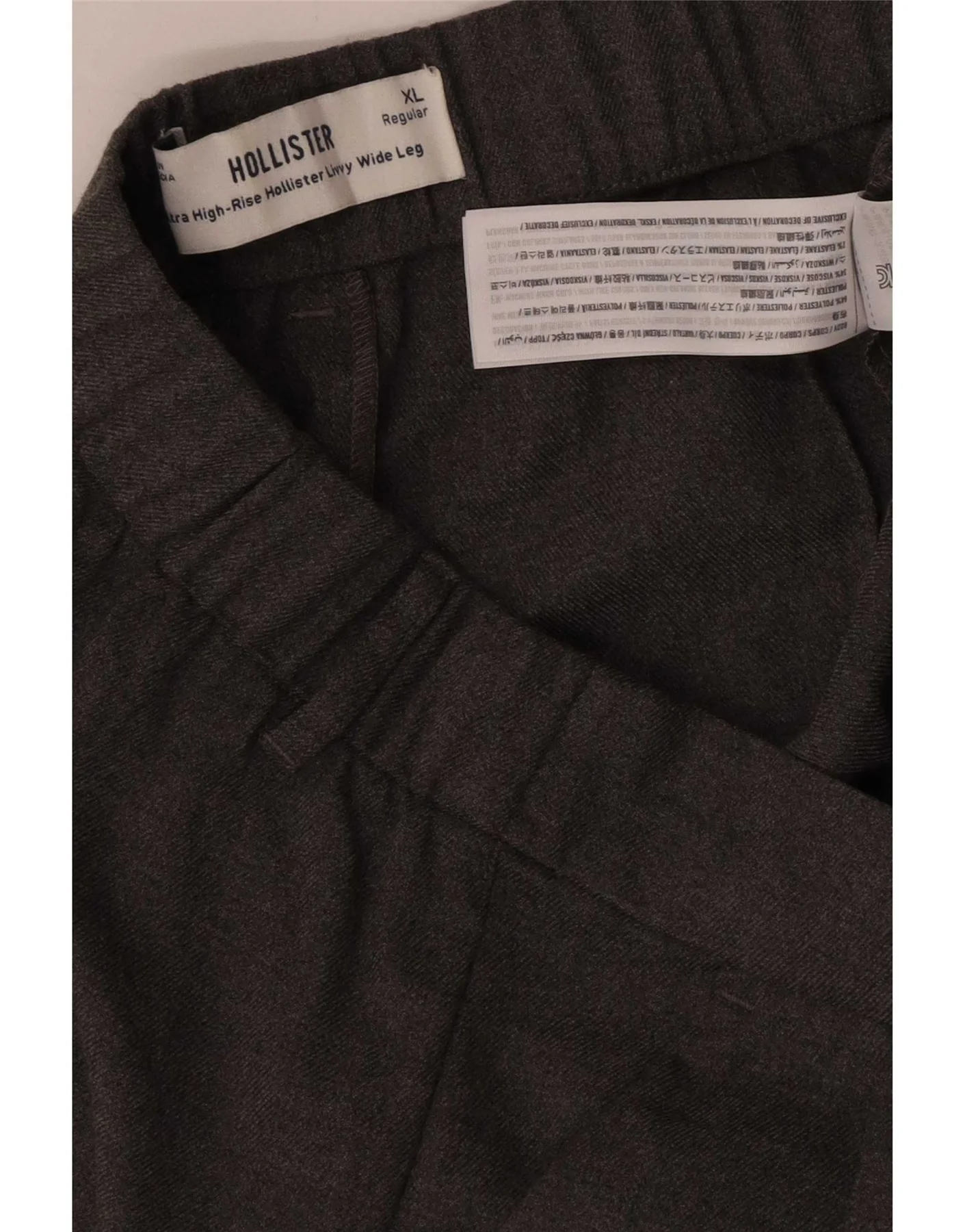 Hollister Mens High Waist Wide Leg Casual Trousers XL W38 L27 Grey - Image 3