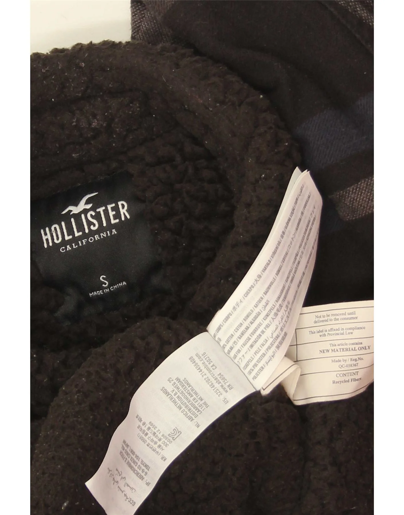 Hollister Mens Sherpa Jacket UK 36 Small Black Check Cotton - Image 3
