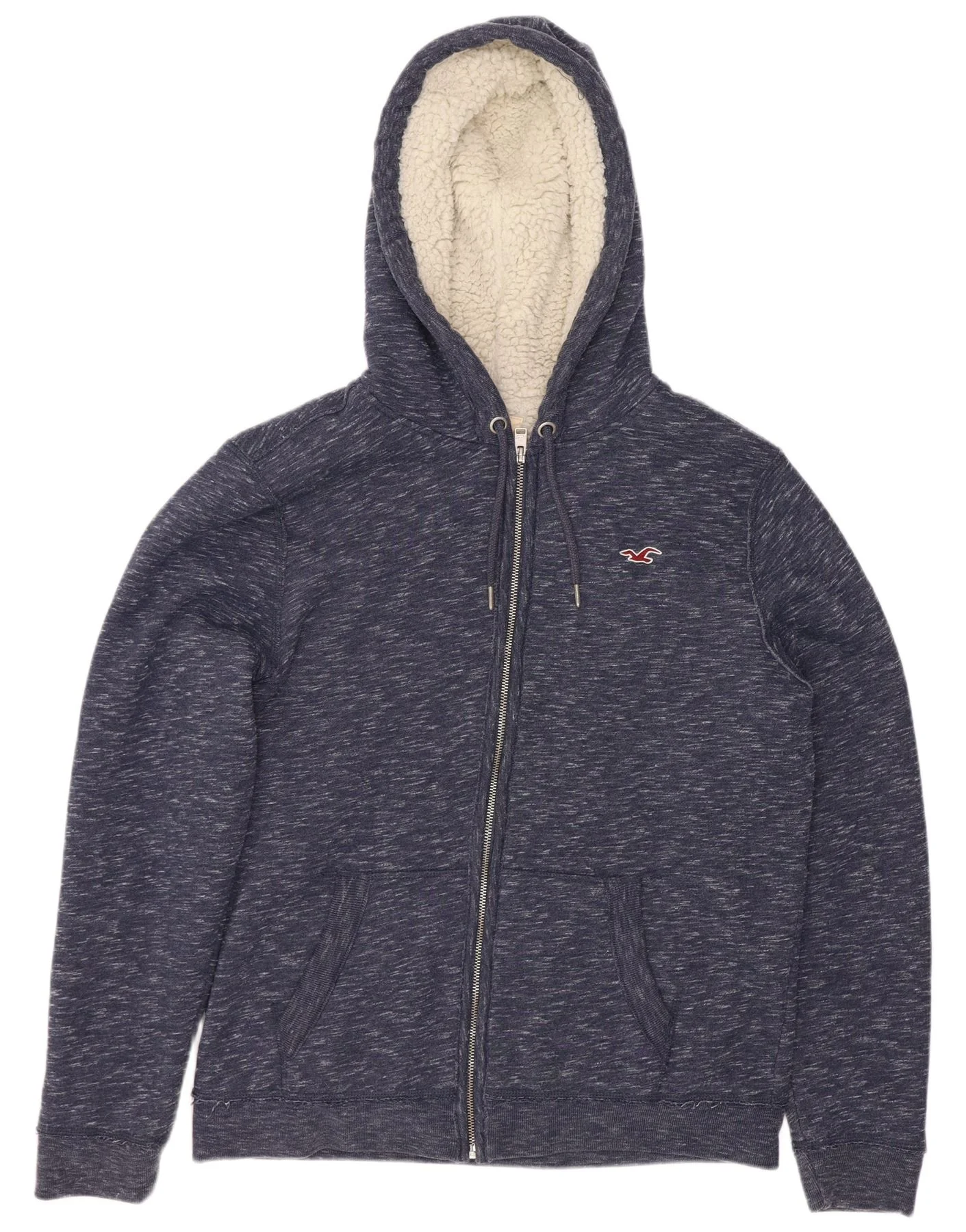 Hollister Mens Sherpa Zip Hoodie Sweater Medium Navy Blue Flecked Cotton