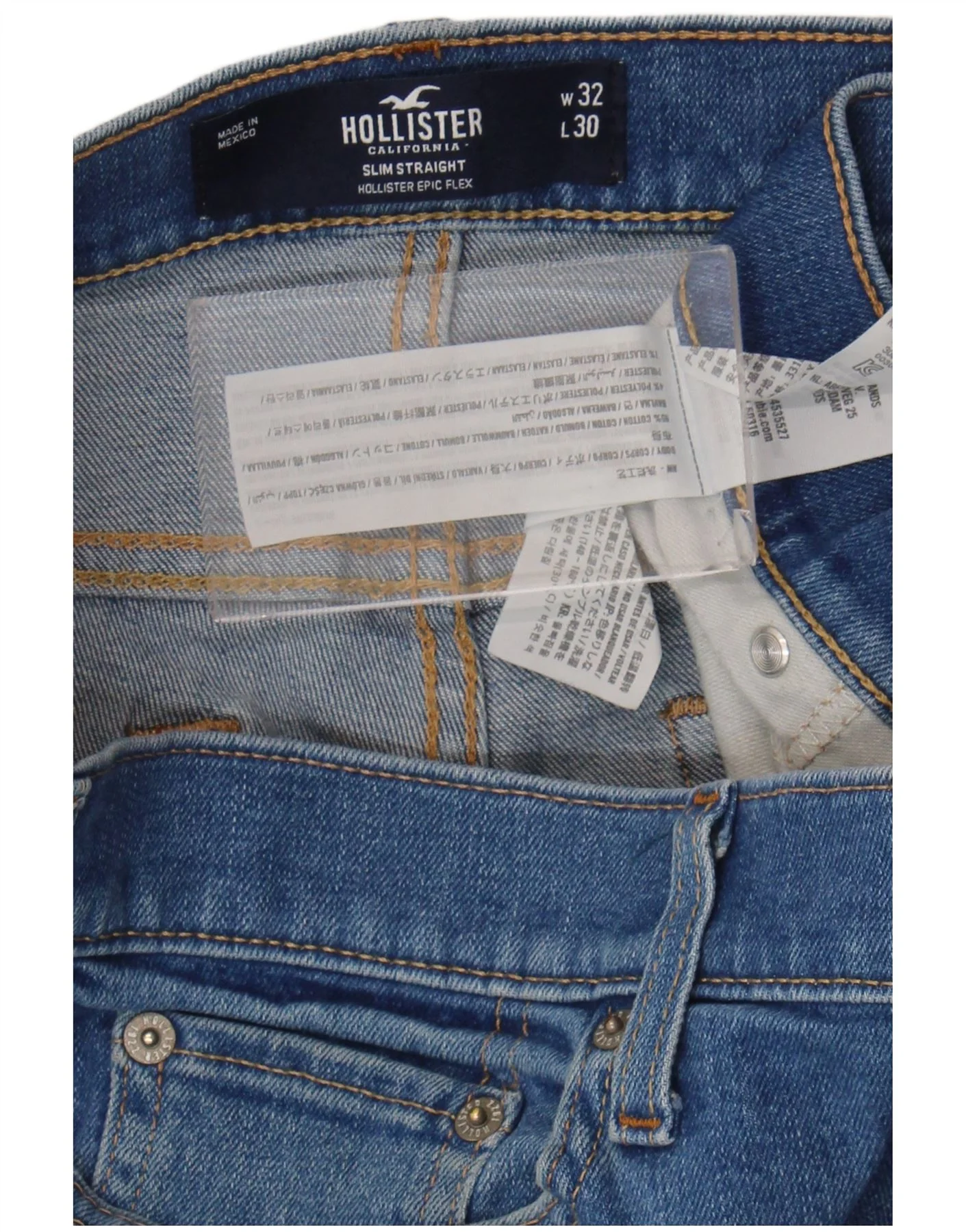Hollister Mens Slim Straight Jeans W32 L30 Blue Cotton - Image 3