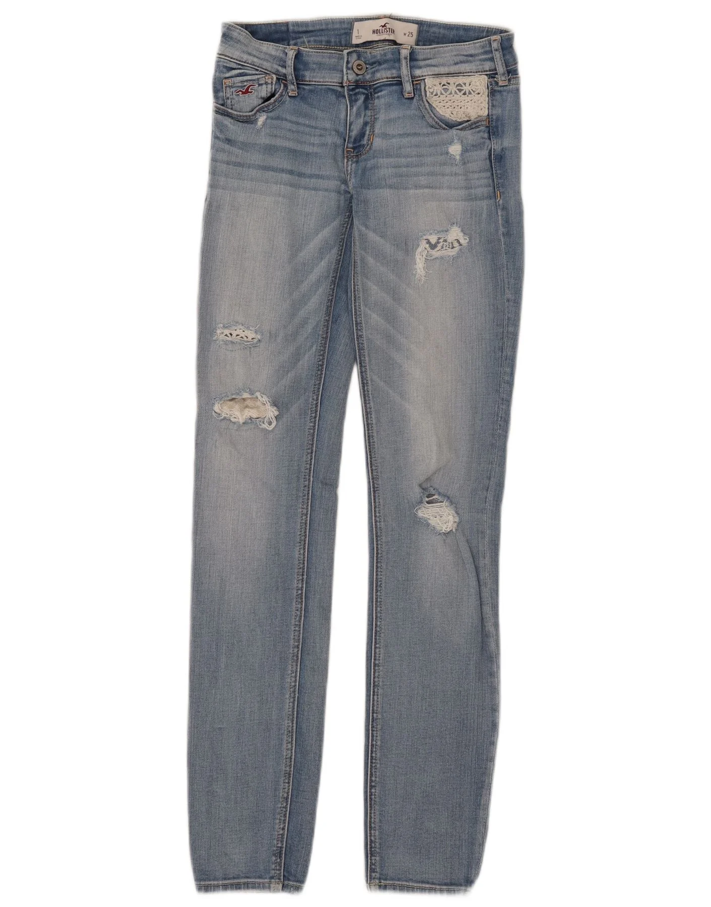 Hollister Womens Distressed Skinny Jeans US 1 XS W25 L31 Blue Cotton