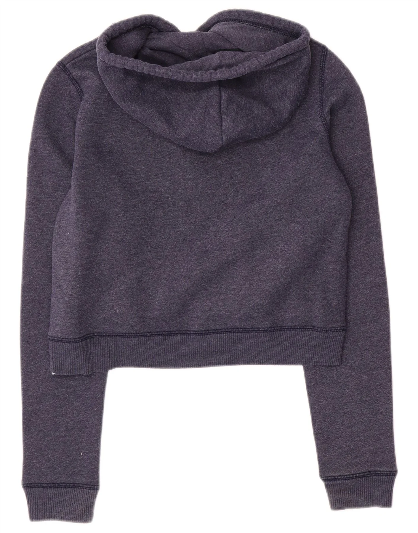 Hollister Womens Graphic Crop Hoodie Jumper UK 6 XS Navy Blue Cotton - Image 2