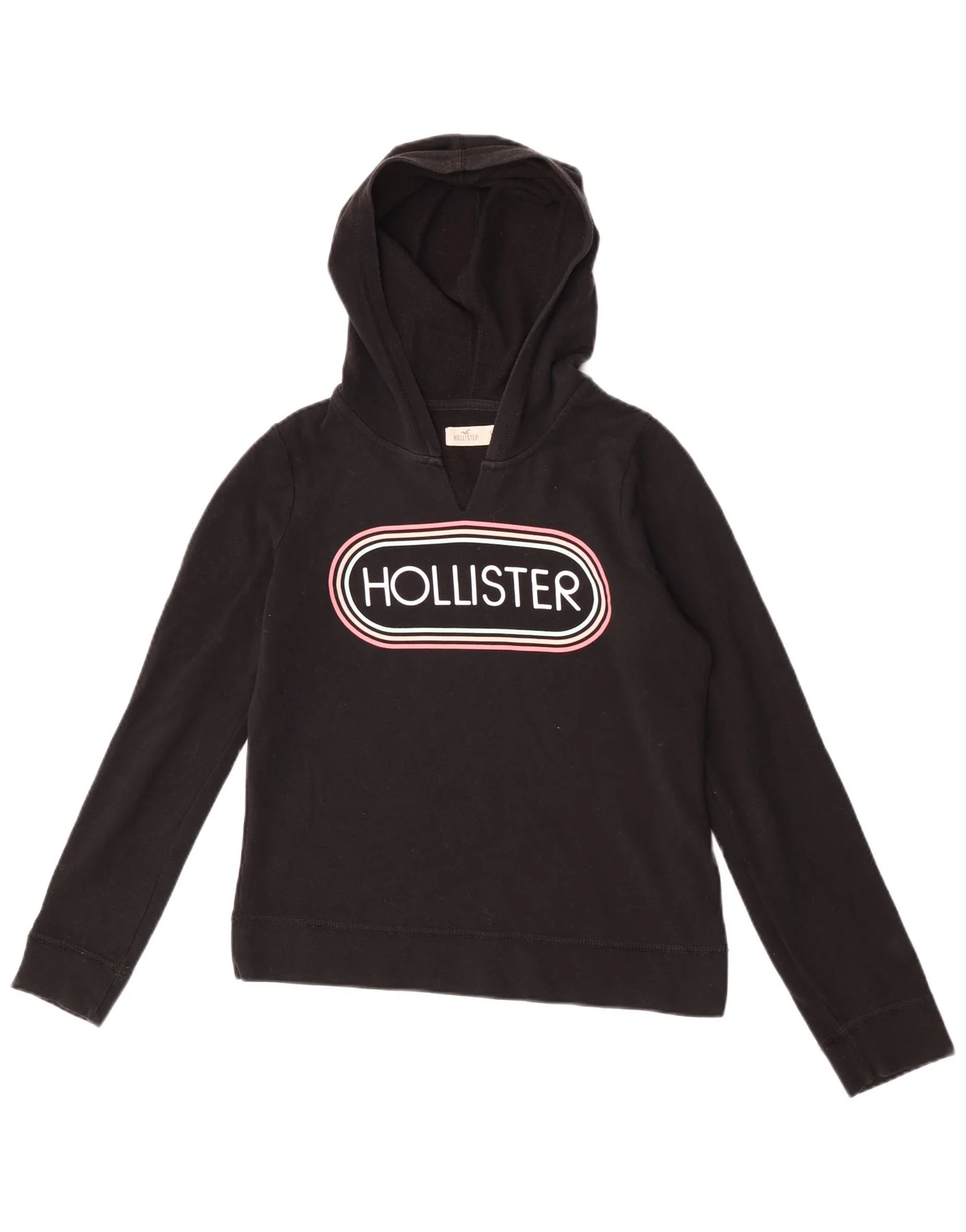 Hollister Womens Graphic Hoodie Jumper UK 10 Small Black Cotton