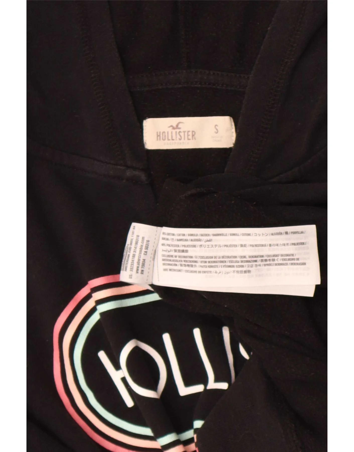 Hollister Womens Graphic Hoodie Jumper UK 10 Small Black Cotton - Image 3