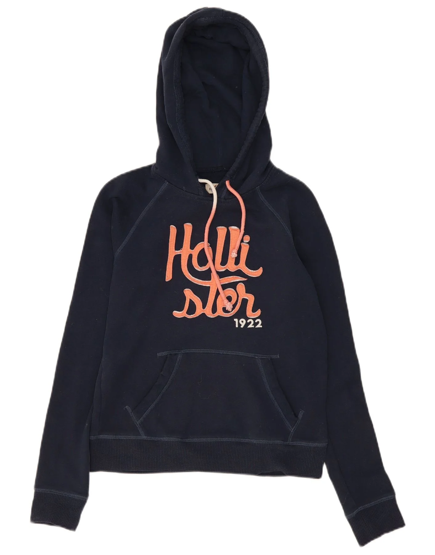 Hollister Womens Graphic Hoodie Jumper UK 10 Small Navy Blue Cotton
