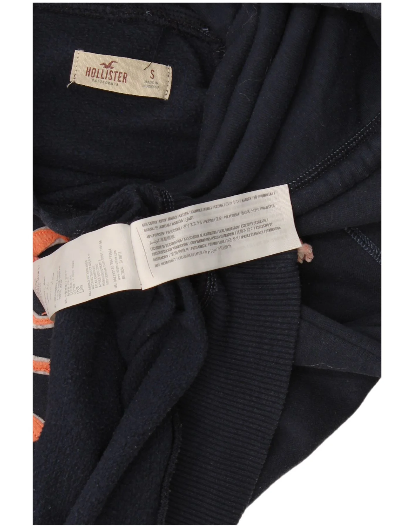 Hollister Womens Graphic Hoodie Jumper UK 10 Small Navy Blue Cotton - Image 3