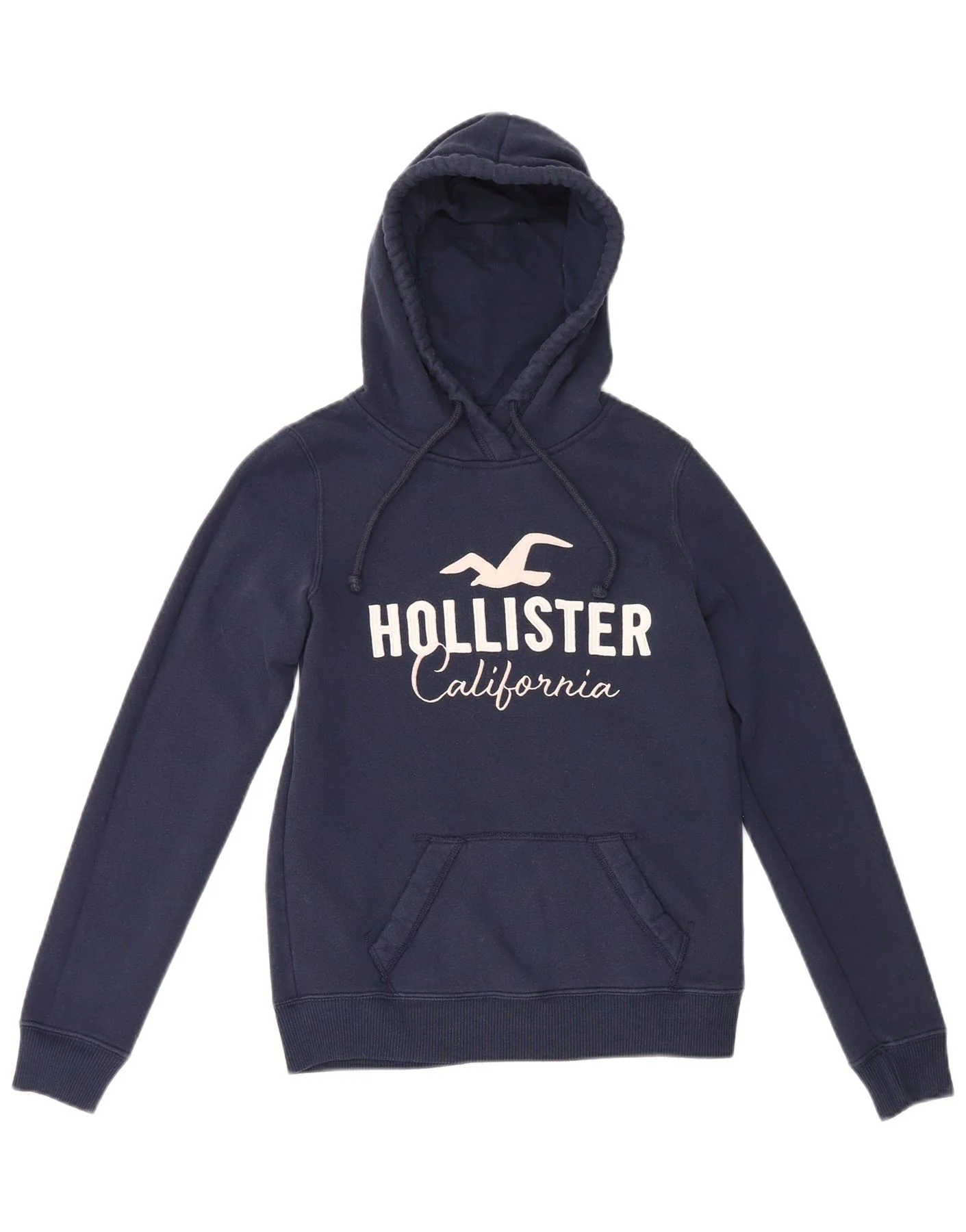 Hollister Womens Graphic Hoodie Jumper UK 6 XS Navy Blue Cotton