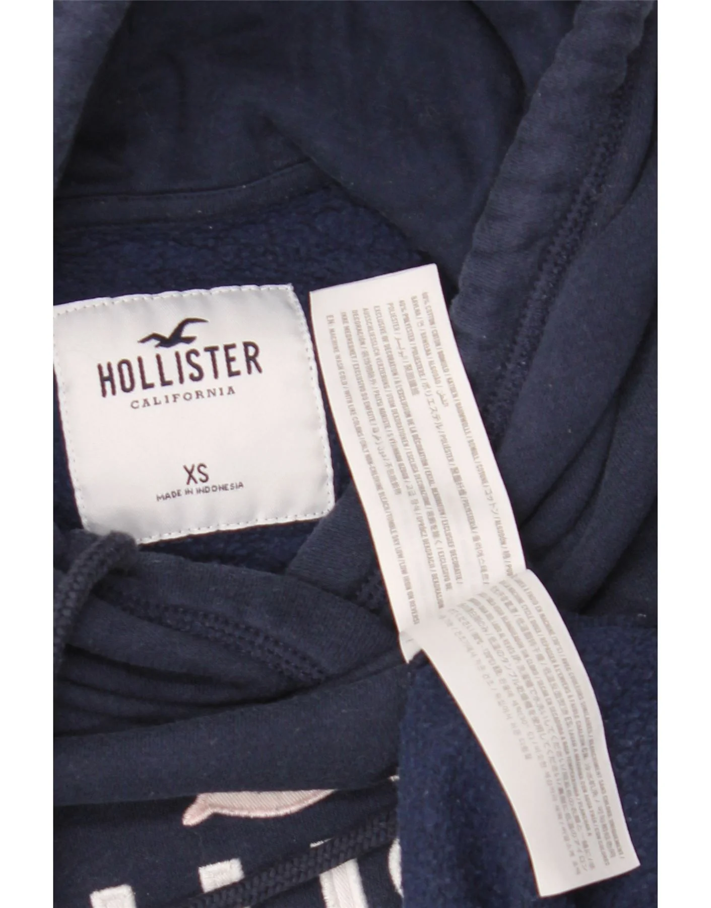 Hollister Womens Graphic Hoodie Jumper UK 6 XS Navy Blue Cotton - Image 4