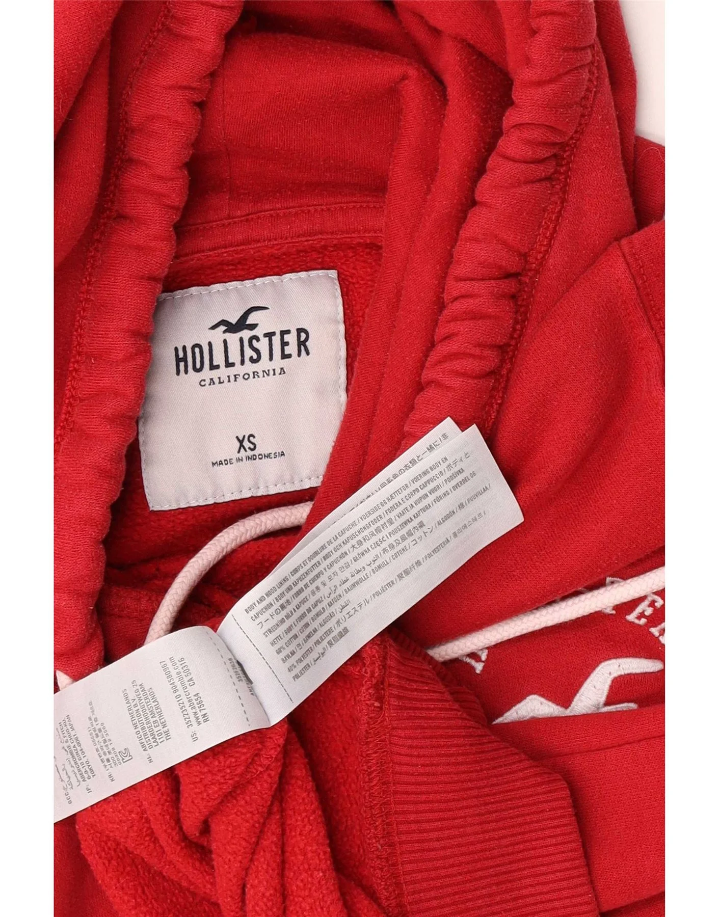 Hollister Womens Graphic Relaxed Fit Hoodie Jumper UK 4 XS Red Cotton - Image 4