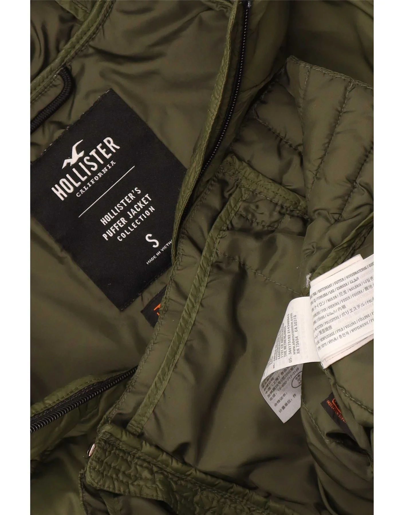 Hollister Womens Hooded Padded Jacket UK 10 Small Khaki Nylon - Image 3