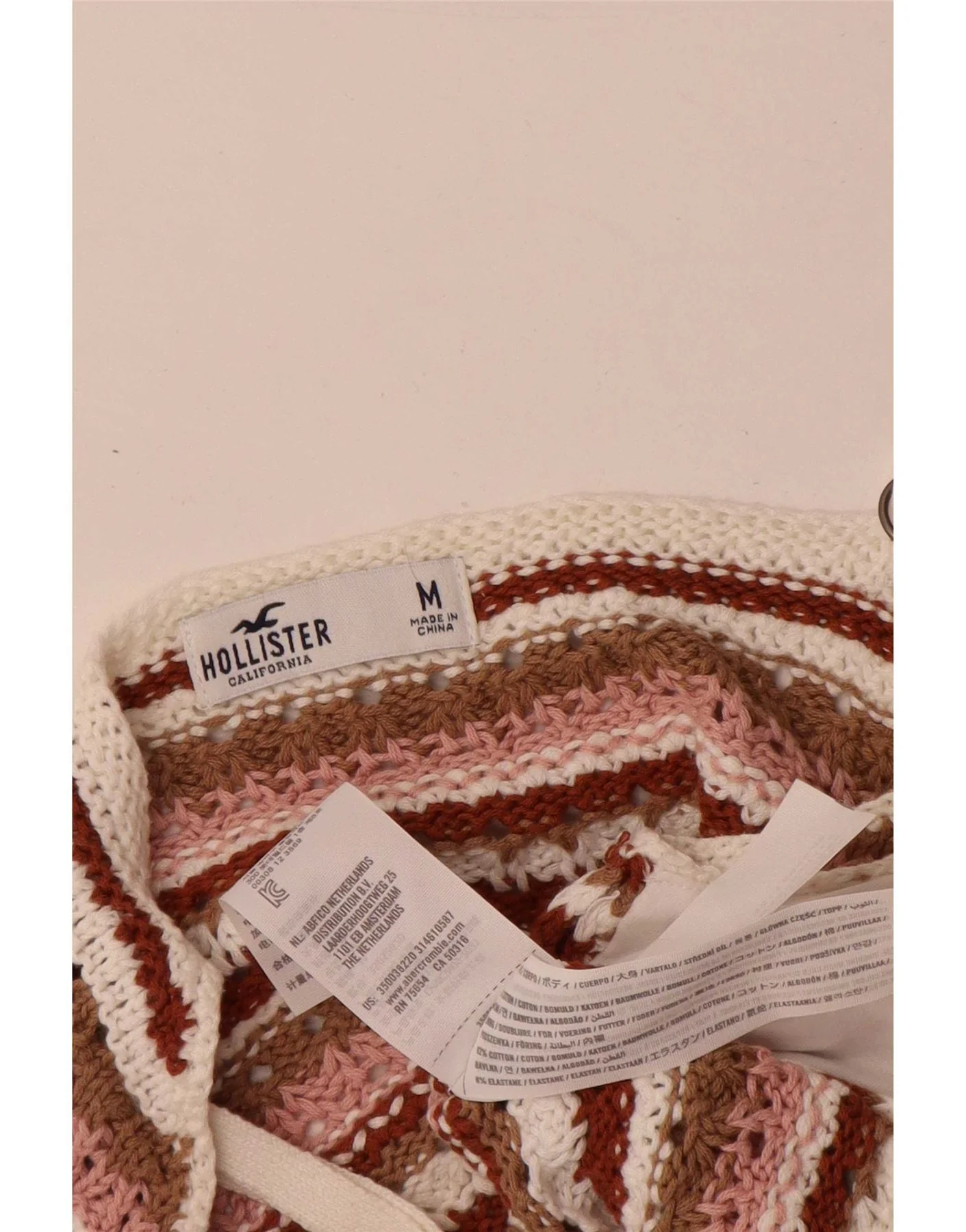 Hollister Womens Knit Crop Top UK 12 Medium Multicoloured Striped Cotton - Image 3