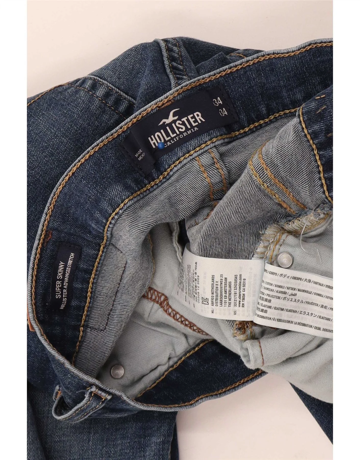 Hollister Womens Stretch Distressed Super Skinny Jeans W34 L34 Blue Cotton - Image 3