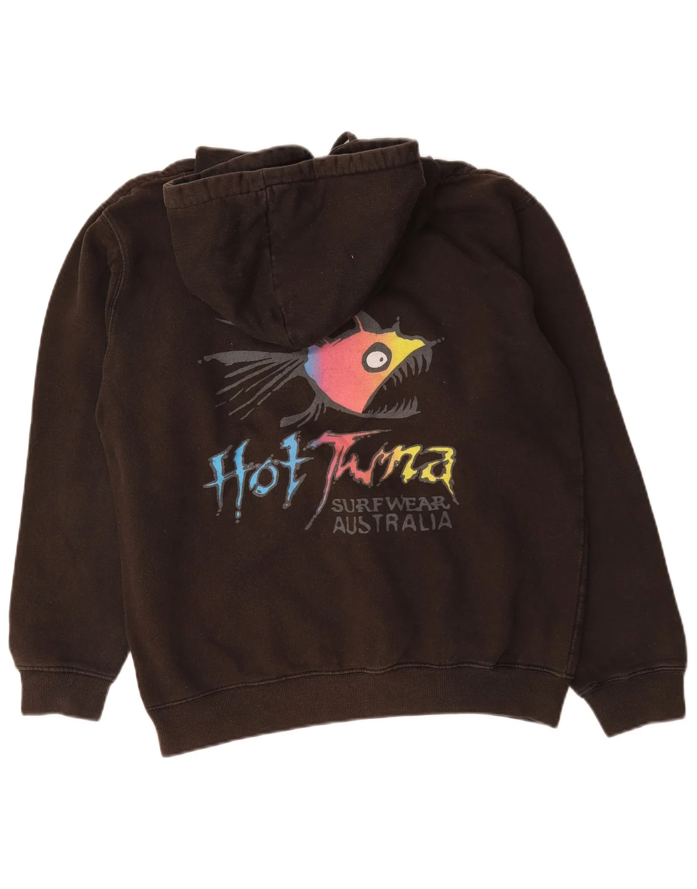 Hot Tuna Mens Graphic Hoodie Jumper Large Brown Cotton - Image 2