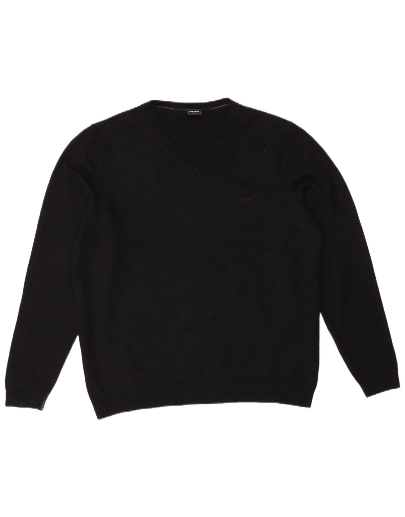 Hugo Boss Boys V-Neck Jumper Sweater 15-16 Years XL Black Virgin Wool