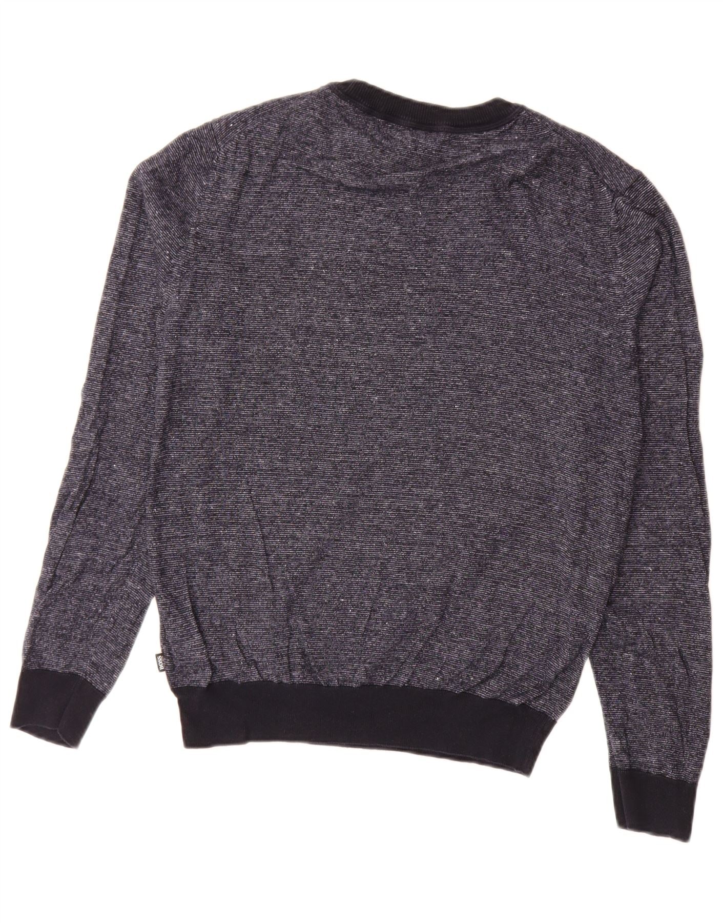 Hugo Boss Mens Boat Neck Jumper Sweater Medium Navy Blue Pinstripe Cotton - Image 2