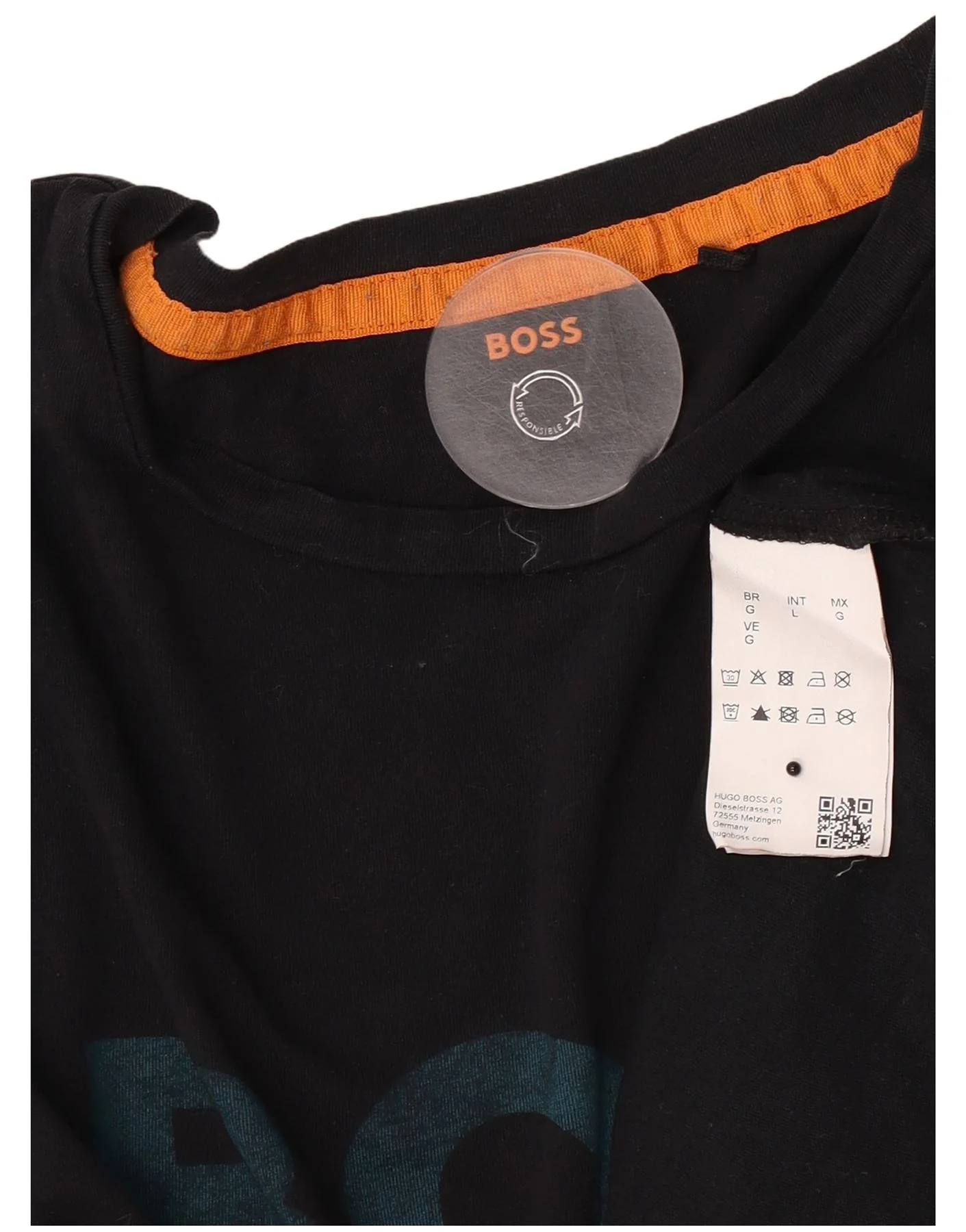 Hugo Boss Mens Graphic T-Shirt Top Large Black Cotton - Image 4