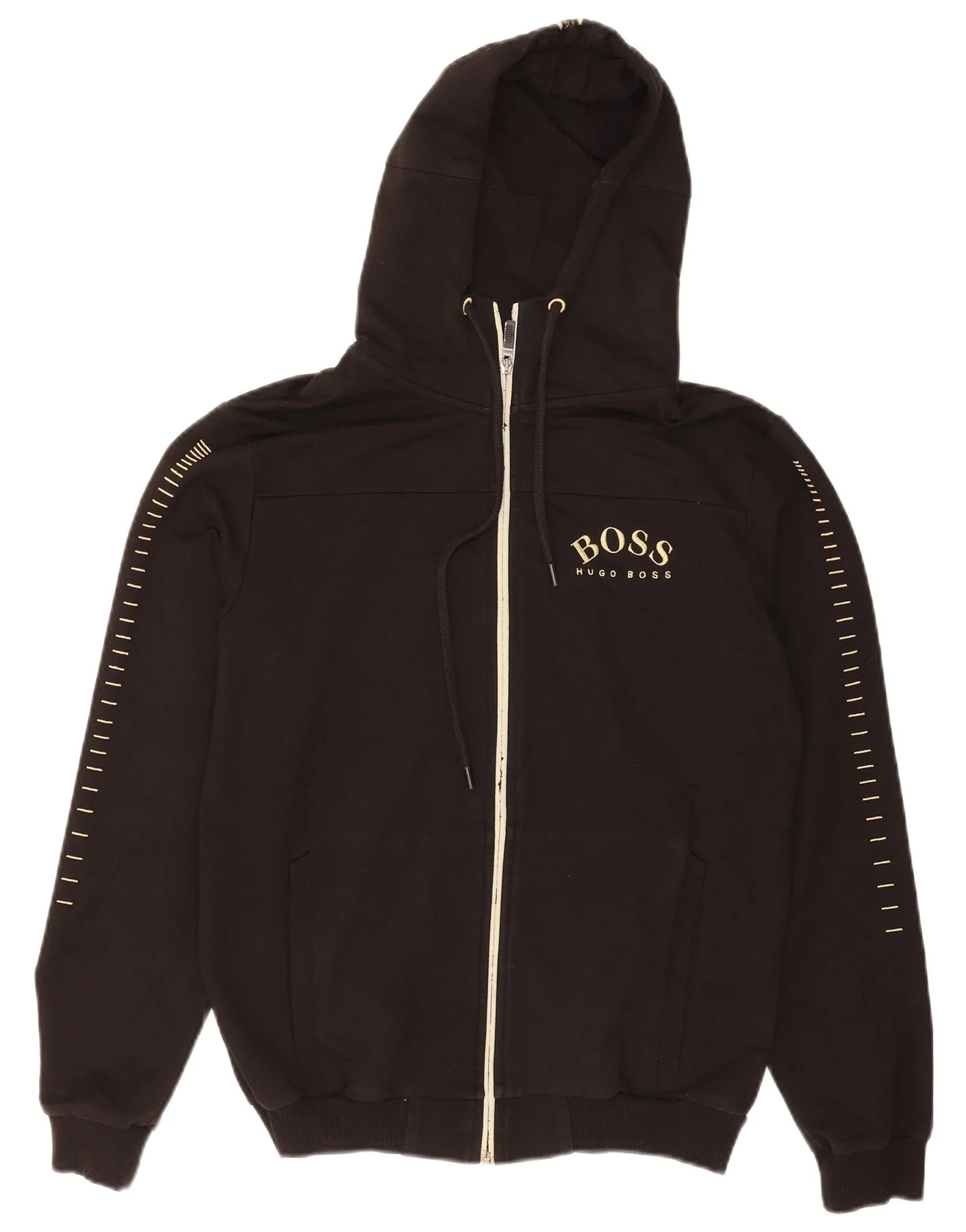 Hugo Boss Mens Graphic Zip Hoodie Sweater Small Black Cotton