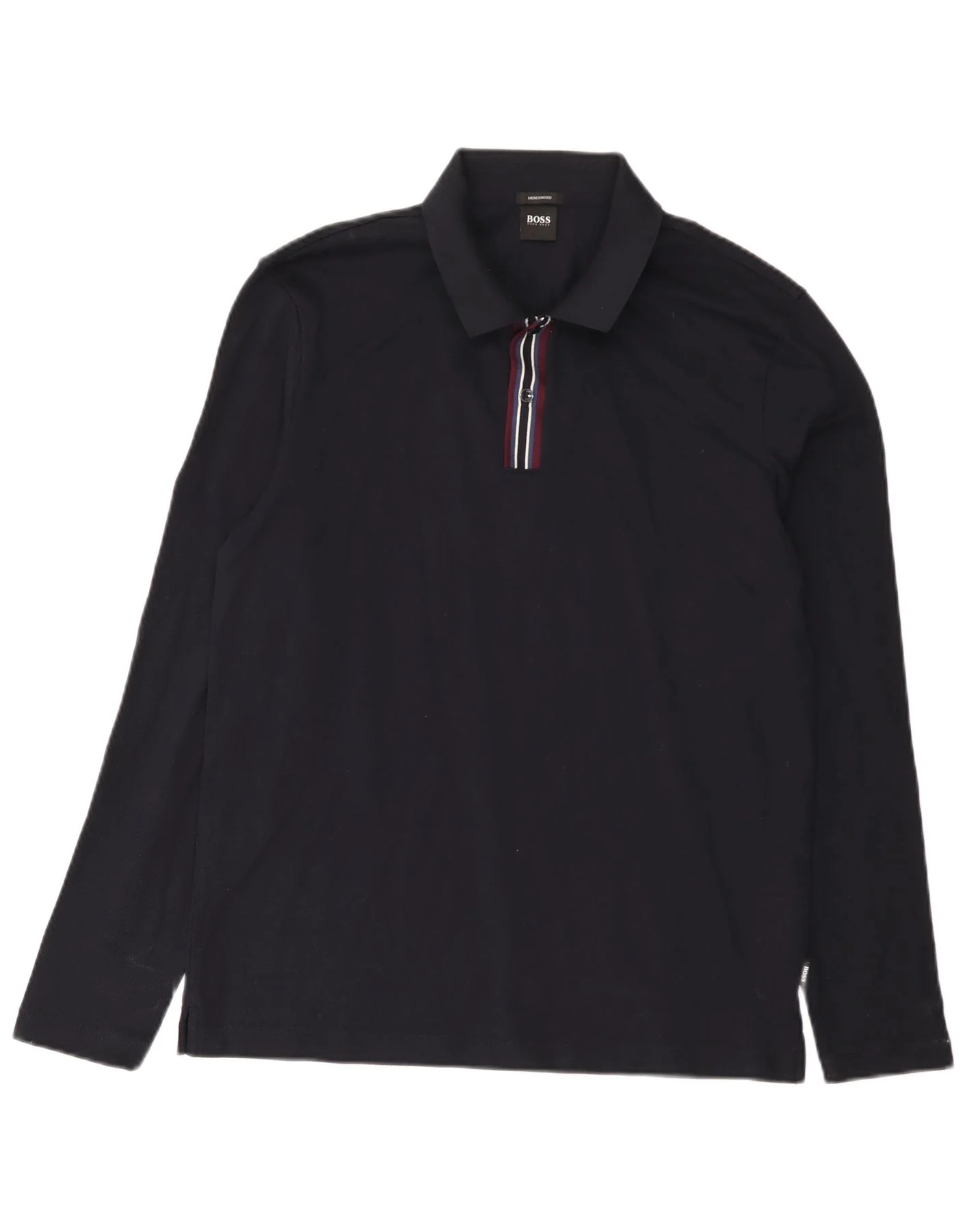 Hugo Boss Mens Long Sleeve Polo Shirt Large Navy Blue Cotton