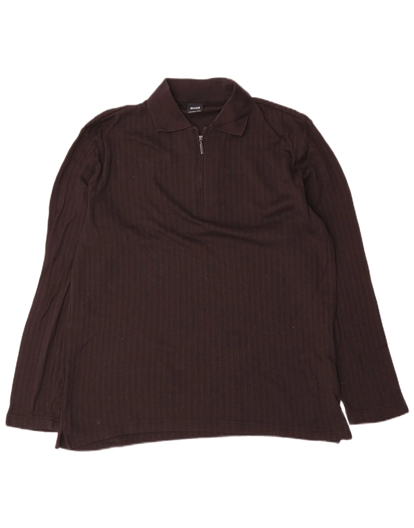 Hugo Boss Mens Long Sleeve Polo Shirt Medium Brown Striped Cotton
