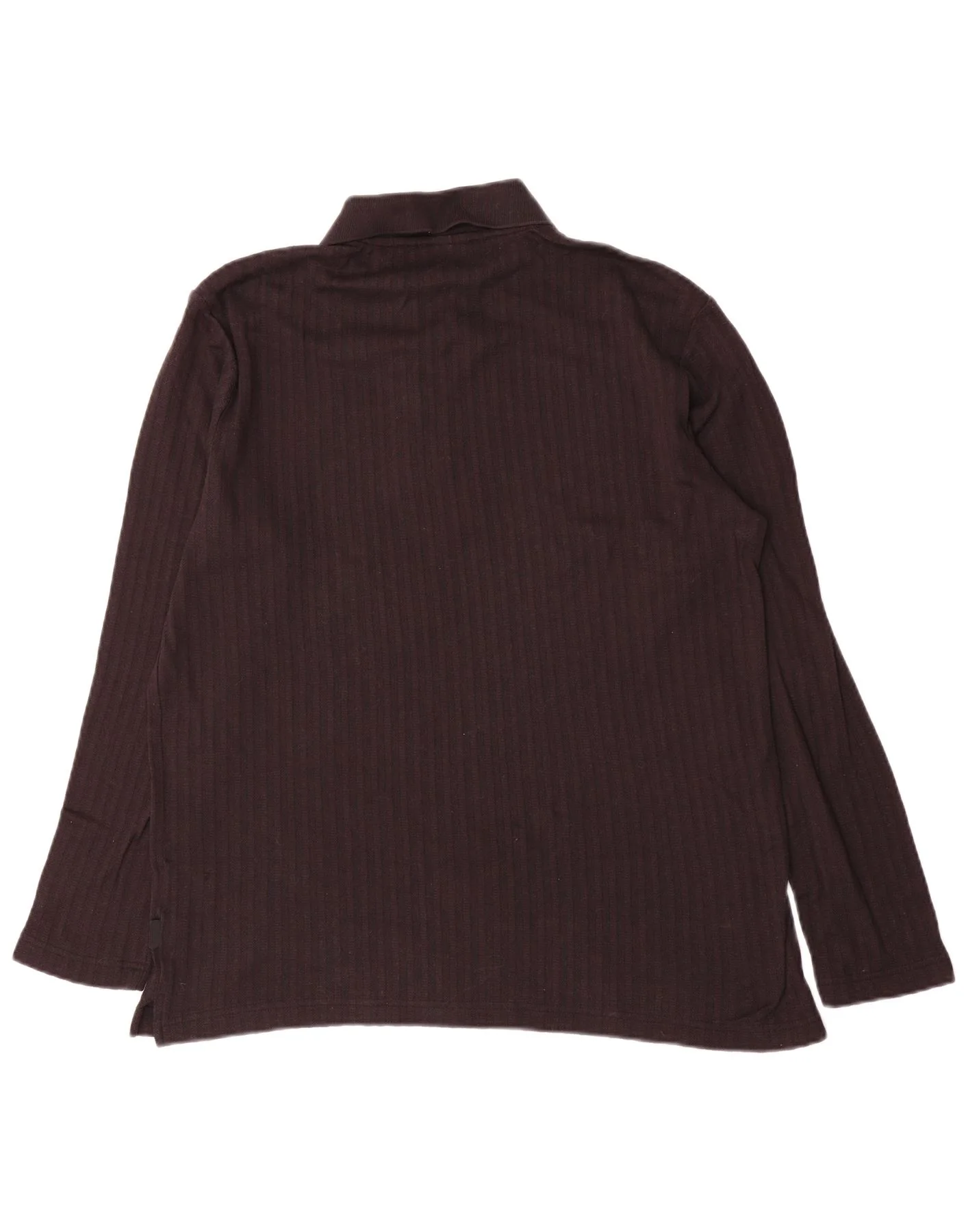 Hugo Boss Mens Long Sleeve Polo Shirt Medium Brown Striped Cotton - Image 2