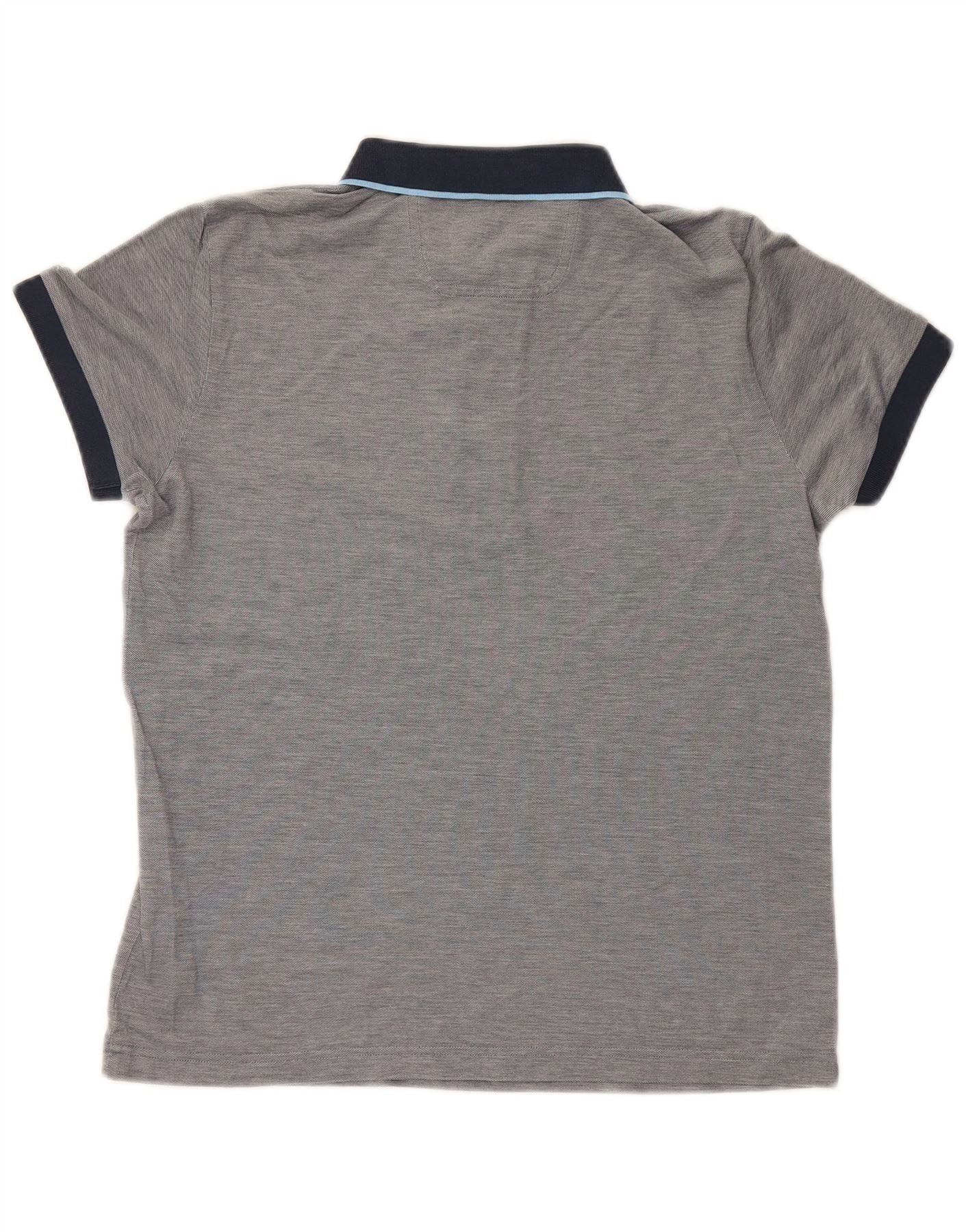 Hugo Boss Mens Polo Shirt Medium Grey Colourblock Cotton - Image 2